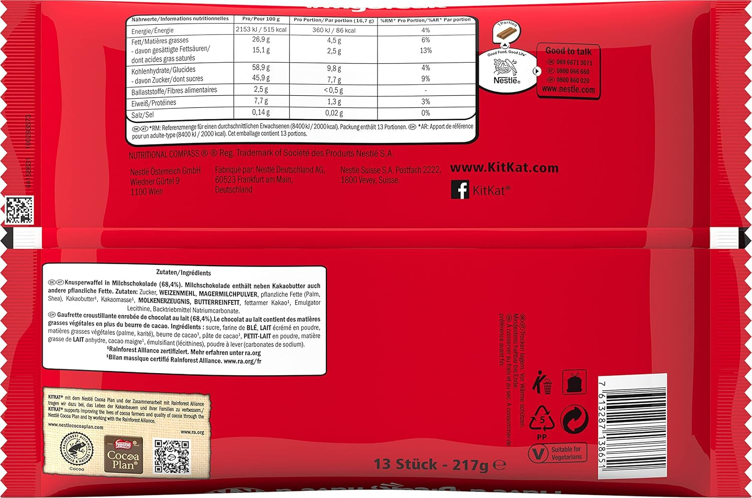 Nestlé Mini Chokoladestænger Mælkechokolade Crunchy Wafer Bars 3 Pakke (1 x 217g)