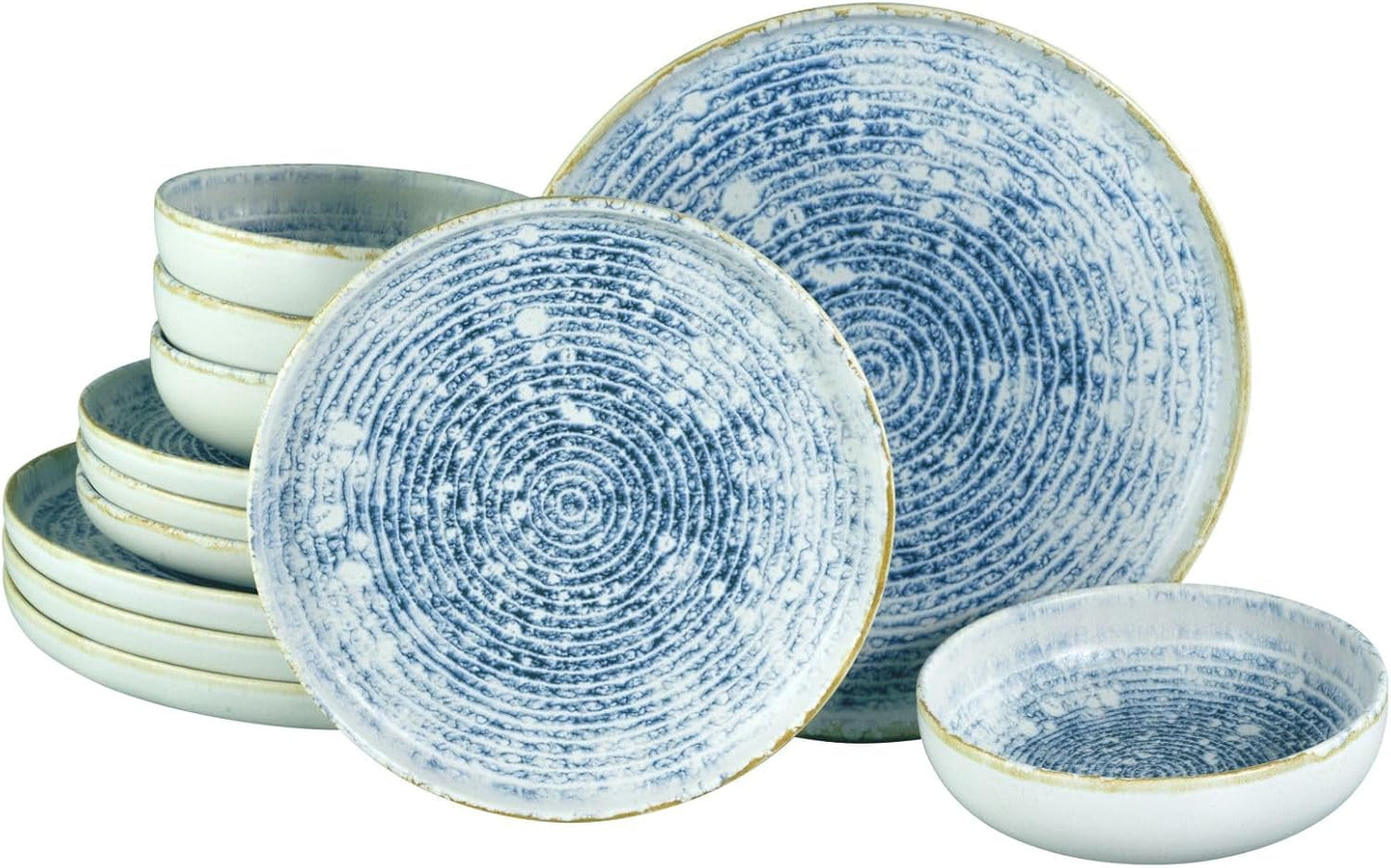 CreaTable, 21652, Uno Mykonos-serien, 12-delt servisesæt, porcelænstallerkensæt, tåler opvaskemaskine og mikroovn, fremstillet i Portugal