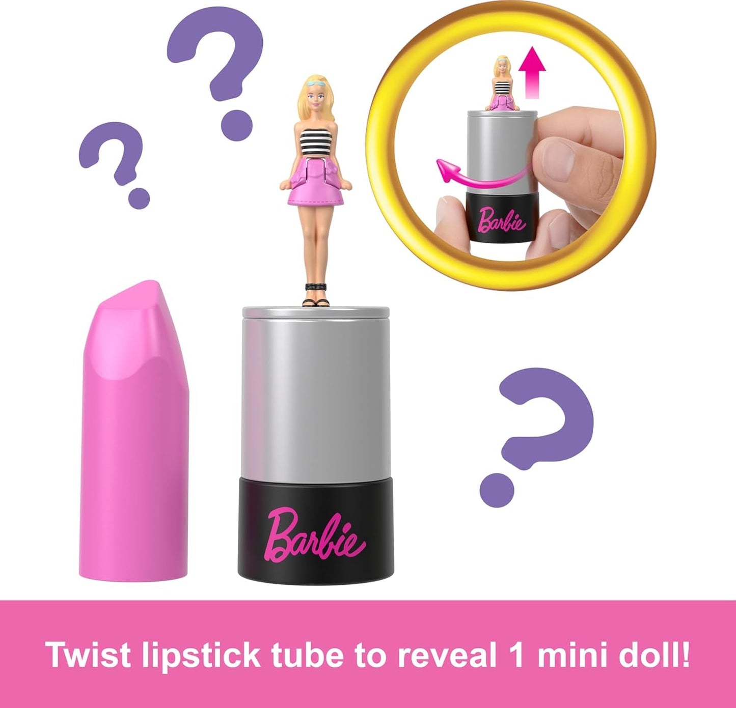 Barbie Mini Barbieland Sæt med 5 Fashionista-dukker, ca. 3,8 cm høje minidukker i læbestiftsærmer Surprise Collection Set (stile kan variere), JBD26 Naty Shop Dolls