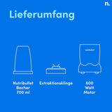 Nutribullet Original, Elektrischer Mixer, Zerkleinerer, Smoothiemixer, Smoothie Maker, 600 W Leistung, Einfach Und Schnell in Der Anvendung, Kompakt, Leicht Zu Reinigen, NB603DG Kitchen Naty Shop