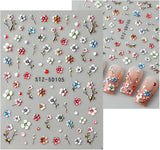 JMEOWIO 3D Nagelsticker Blumen Frucht Nail Art Sticker Selbstklebend Nagelaufkleber 5D Stereoskopisk Dekoration Nageldesign Tilbehør 4 Blatt