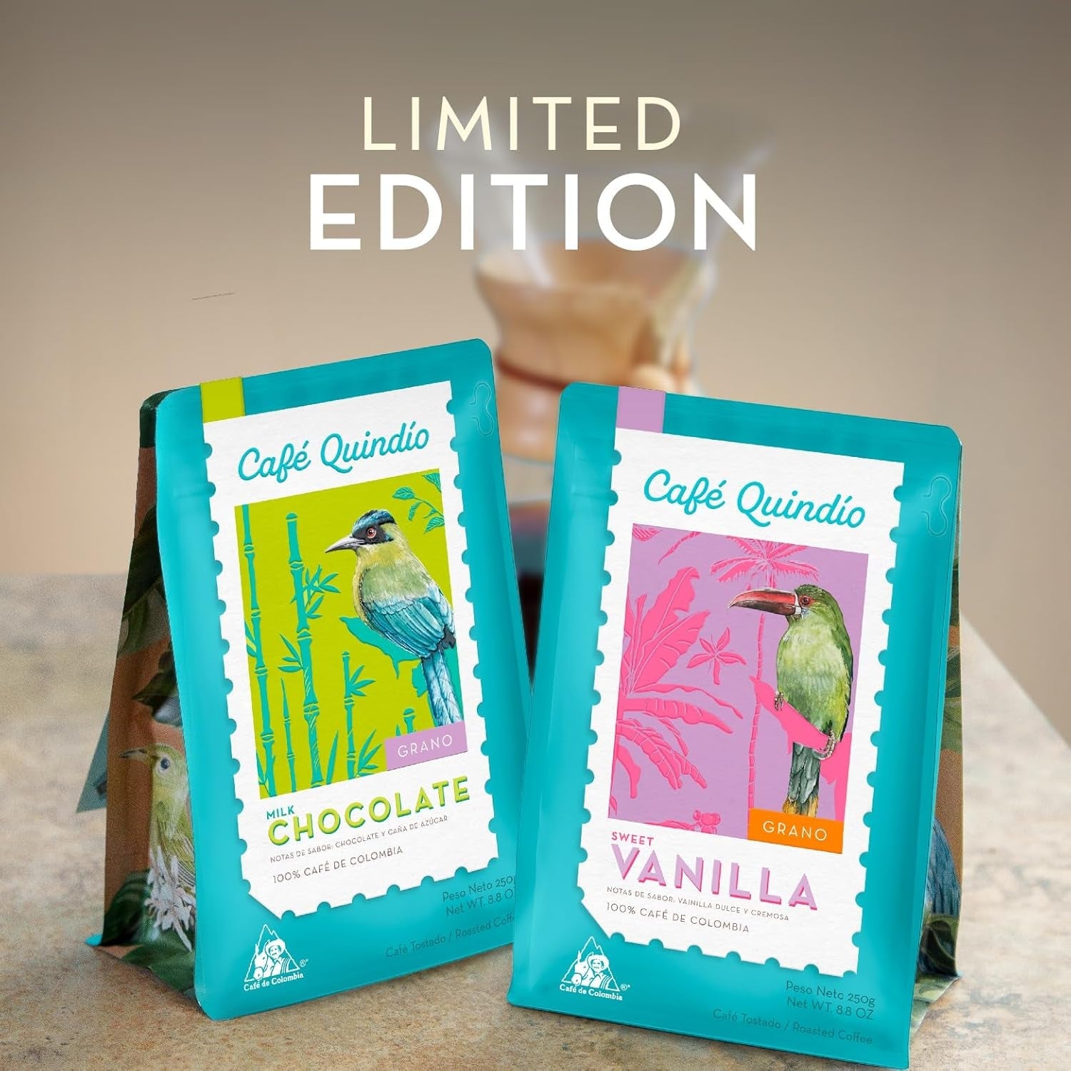 Cafe Quindio Specialty Coffee - 100% Arabica kaffebønner, Colombia - med naturlige noter af sød vanilje (250 g) - ideel til filterkaffe, portafiltermaskiner eller fransk presse