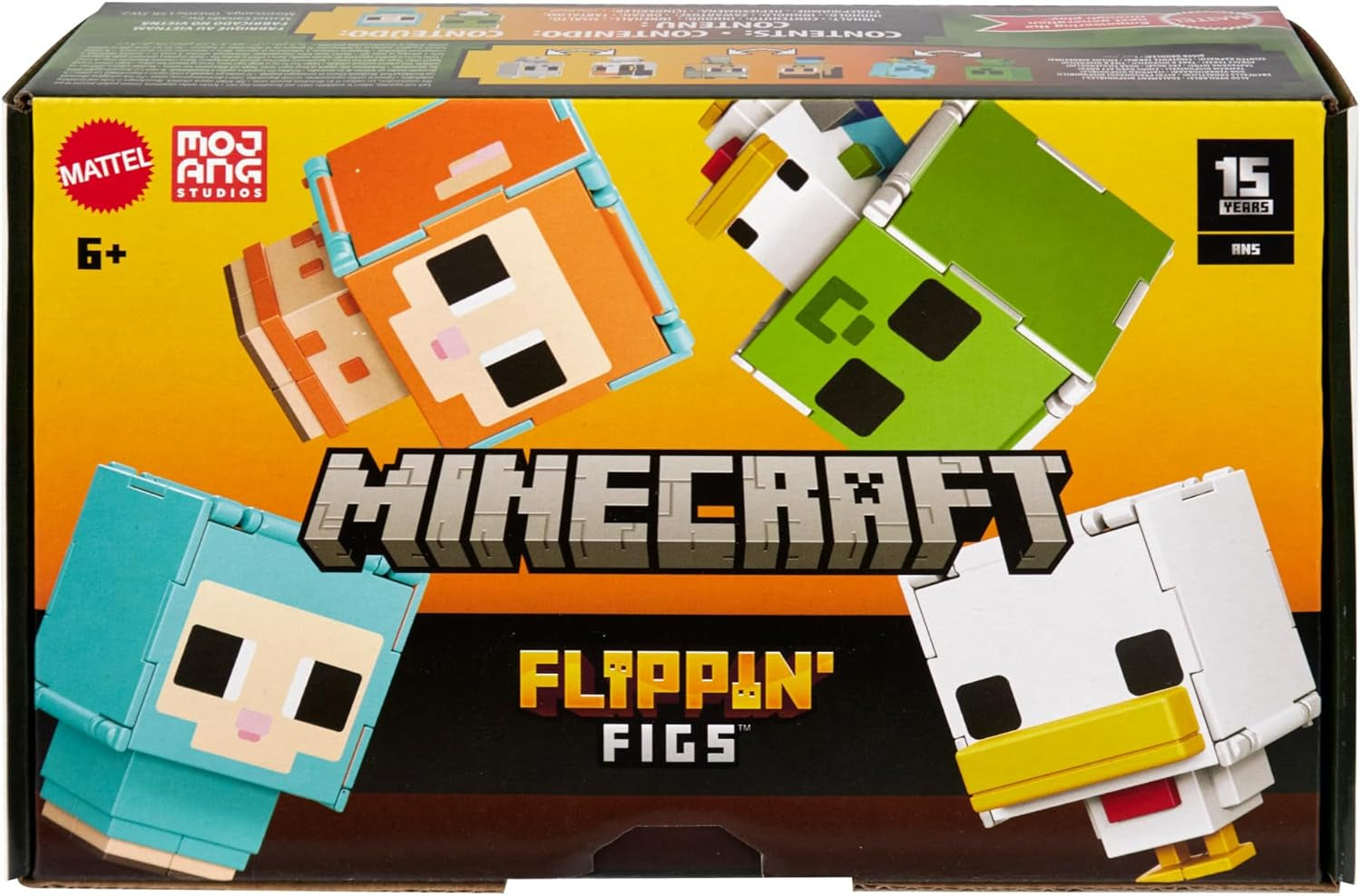 Mattel Minecraft Flippin' Figs får og kylling 2-pack med 2-i-1 legefigurer, store hoveder og pixeldesign HXK17 actionfigurer Naty Shop