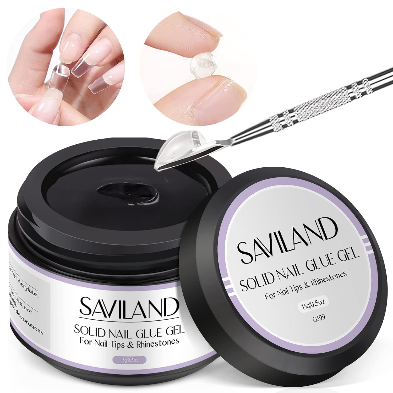Saviland Solid Nail Tip Lim: 2stk 15G Kunstig neglelim Ekstra stærk lim Tryk på negle UV lim Gel neglelim til kvinder Hjemmesalon DIY UV/LED Lampe hærdet