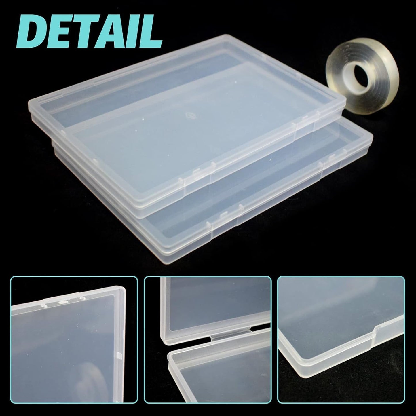 2 stk 30 cm dobbeltklæbende tape Opbevaringsboks til kunstige negle Klar rektangulær æske Plastemballageæsker Sømspidser Beholder kunstige negle 21,8x15,5 cm