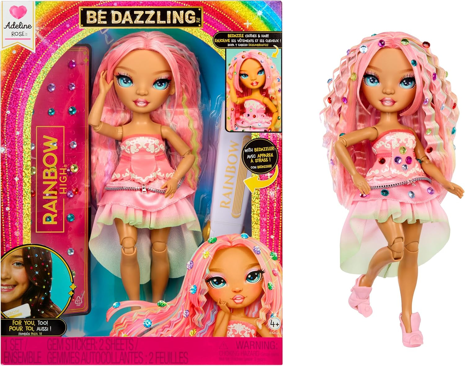 Rainbow High Be Dazzling - Adeline Rose - 28 cm lyserød modedukke med dekorationsværktøj, funklende ædelsten og stylingtilbehør