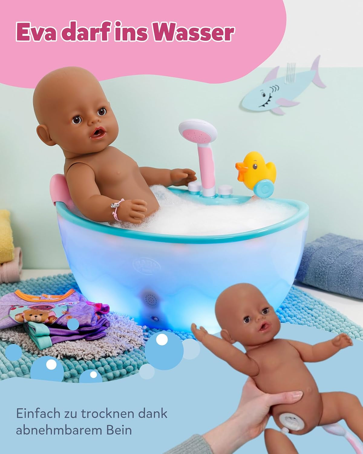 BABY Born Eva - babydukke 43 cm - 10 funktioner inklusive tilbehør og madras - Fungerer fuldt ud uden batterier - Velegnet til børn fra 3 år og derover