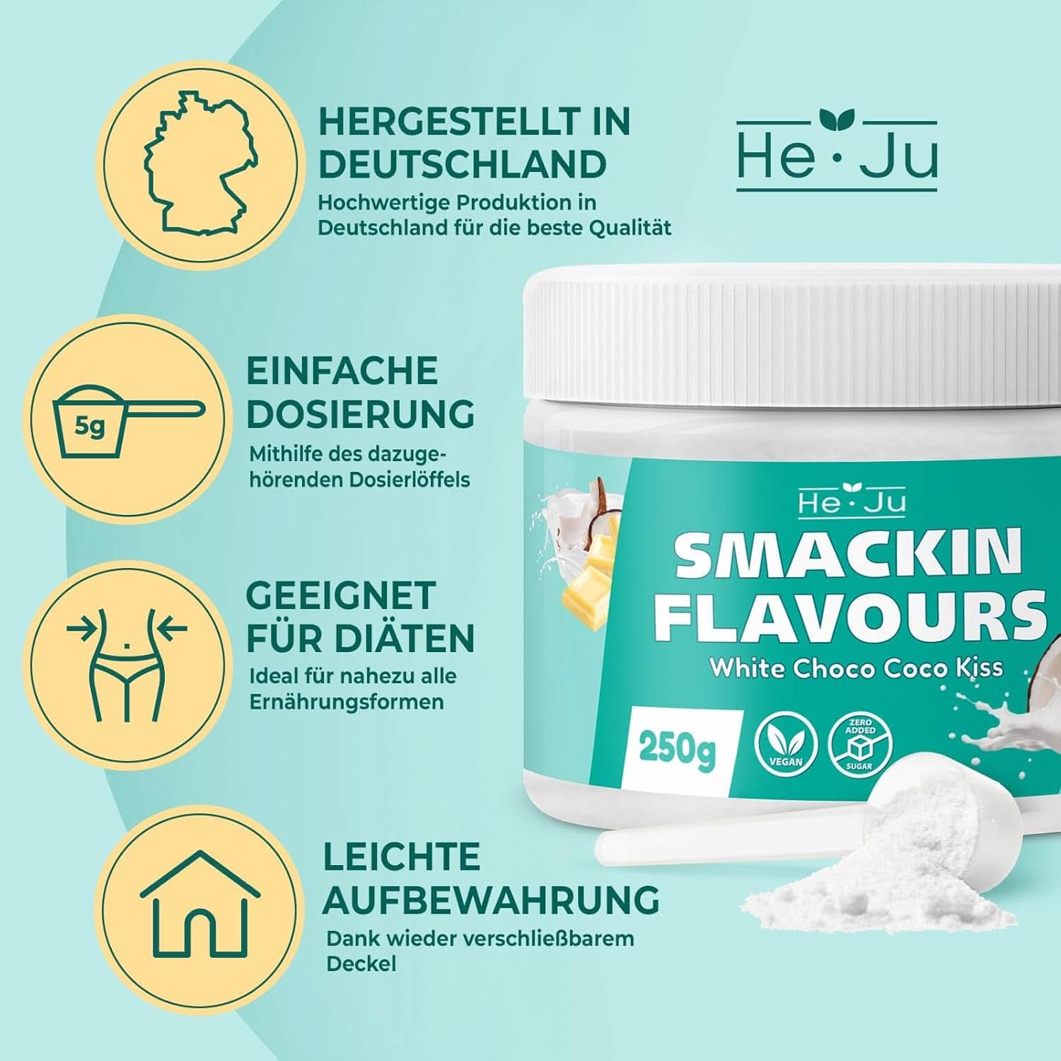 He-Ju, Pulver med hvid chokolade og kokossmag, 250 gram Aromas Naty Shop