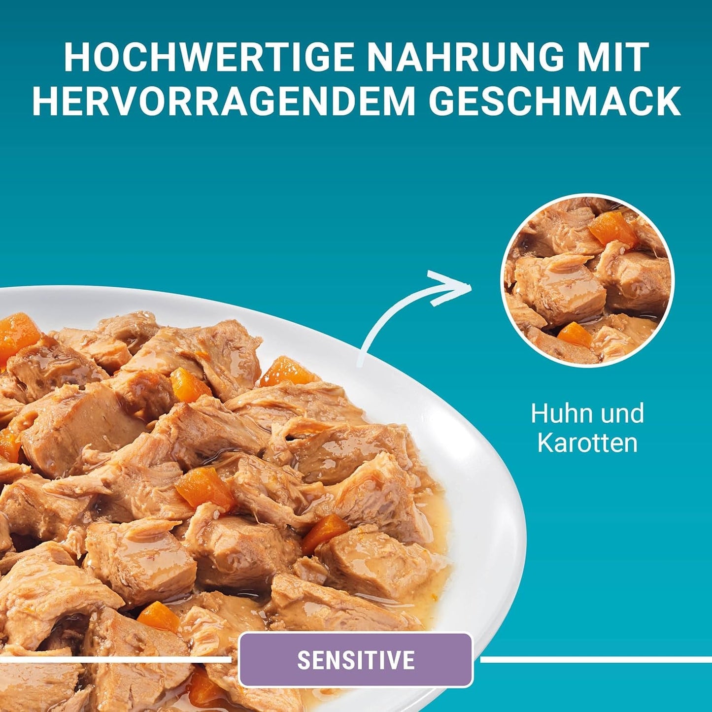 PURINA ONE Sensitive våd kattefoder, møre stykker i kyllingesauce, pakke med 26 stk (26 x 85g)