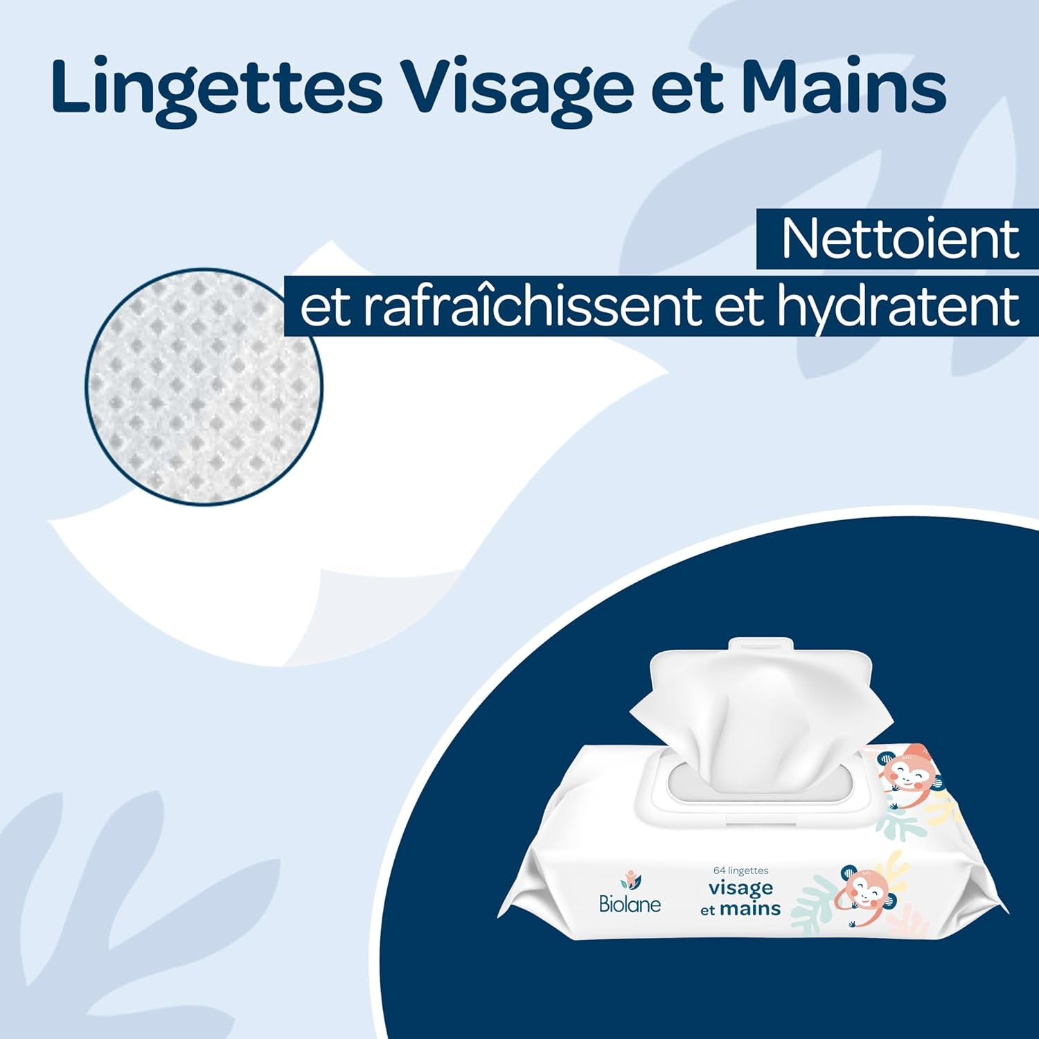 BIOLANE - Babyvådservietter til ansigt og hænder - Pakke med 6 - 384 servietter (6 x 64 cm) - Renser og beskytter - Toiletartikler - Hypoallergen - Til følsom hud - 97 % naturlige ingredienser - Lavet