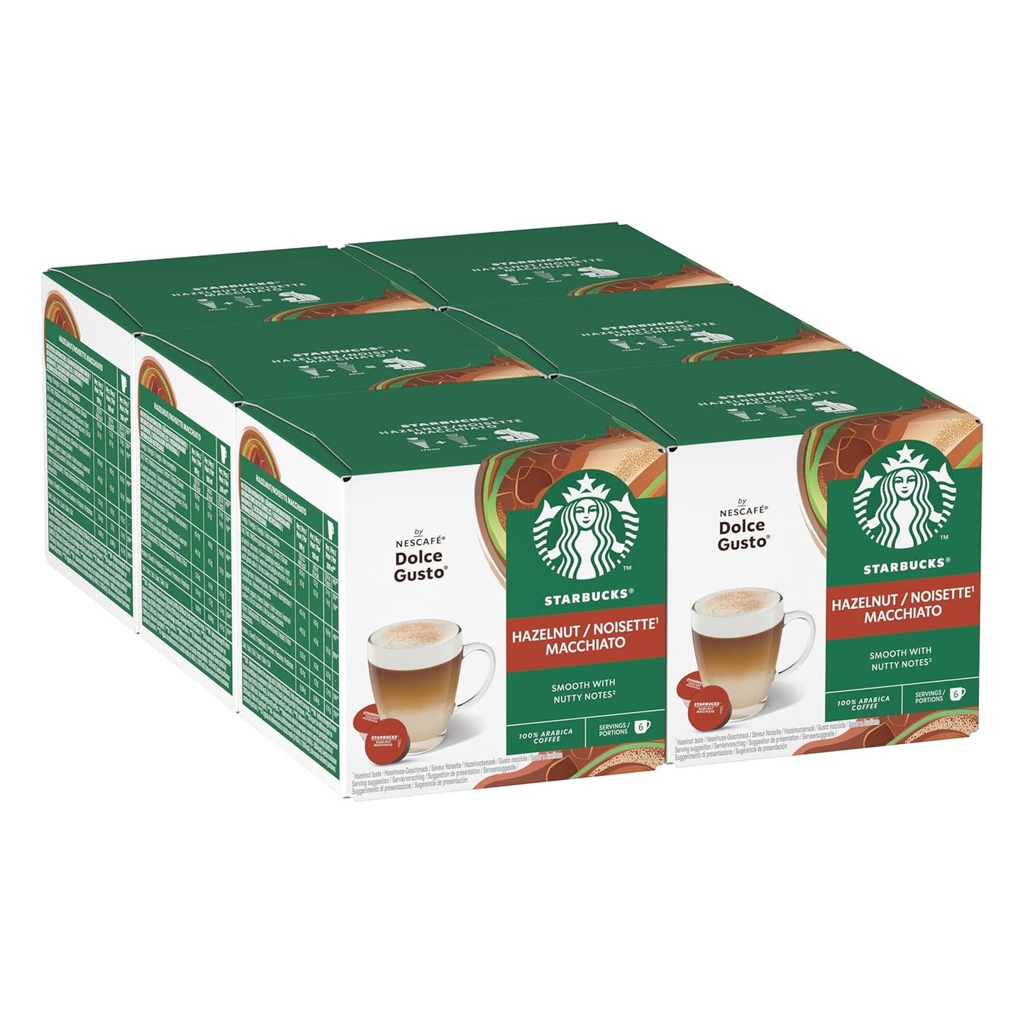 STARBUCKS Hasselnut Macchiato af Nescafé Dolce Gusto, Dunkle Röstung, Kaffeekapseln 6 x 12 (72 Kapseln)