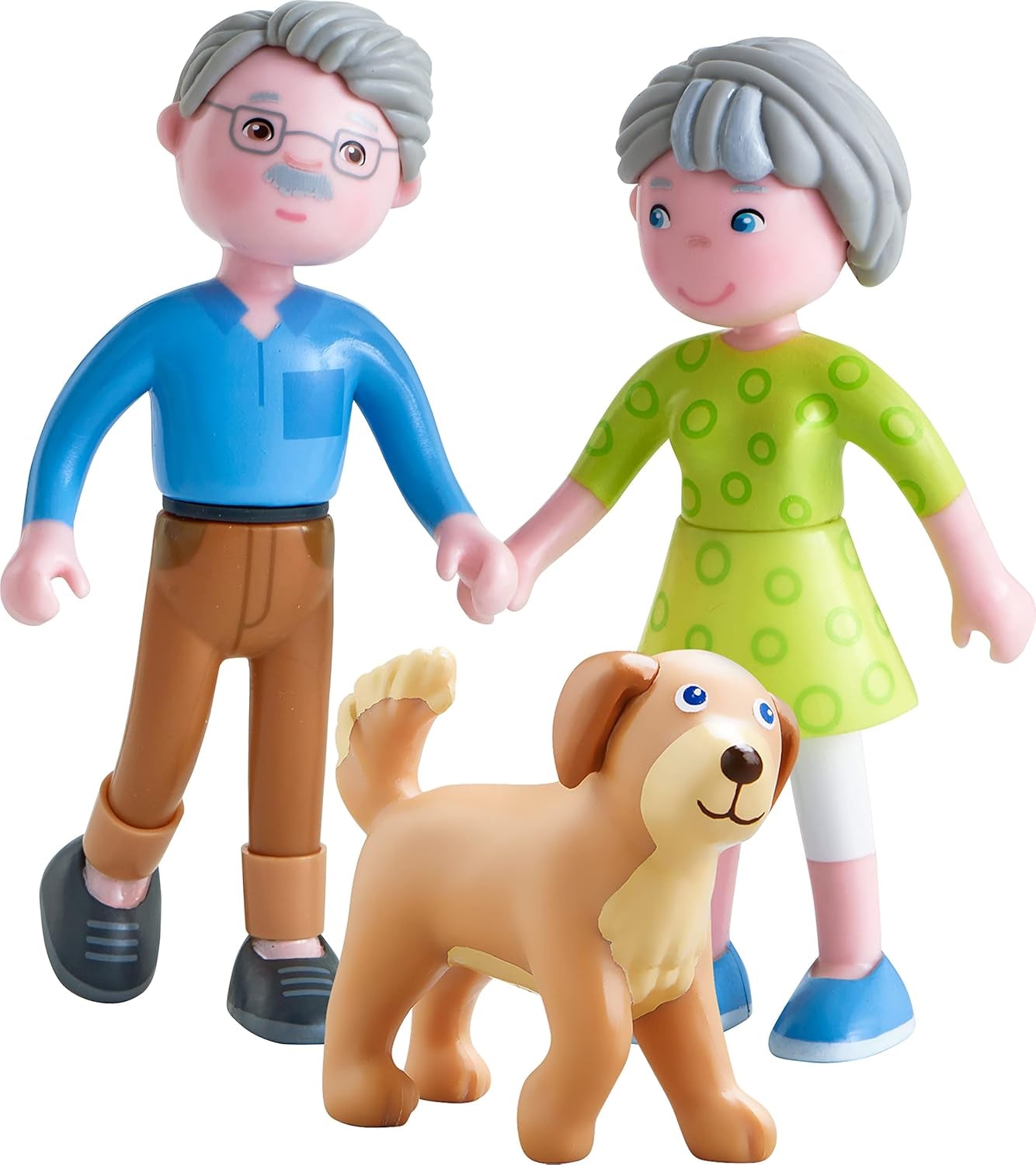 HABA 306147 - Little Friends legesæt bedsteforældre, fleksible dukker og dyr fra 3 år og opefter, flerfarvet