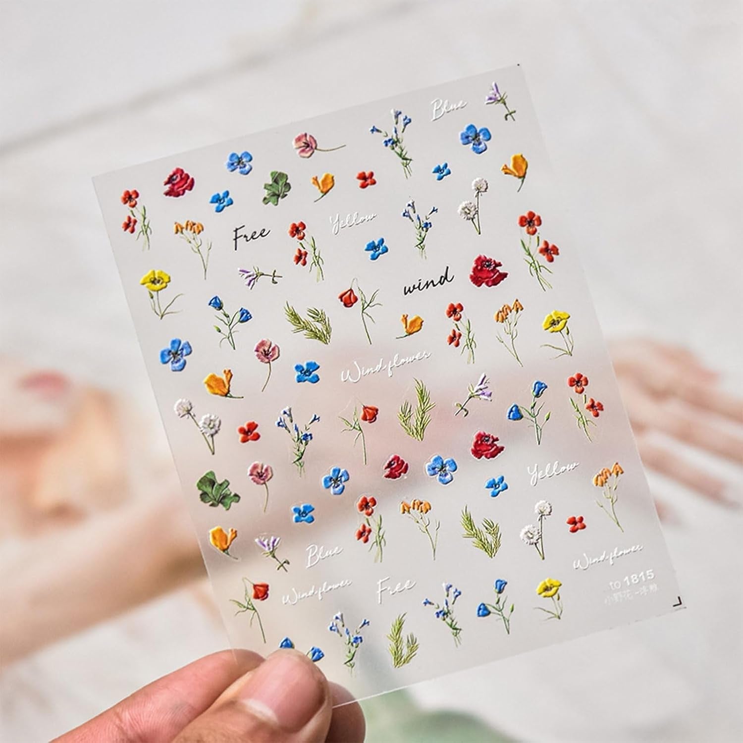 JMEOWIO 3D Nagelsticker Bunte Blumen Nail Art Sticker Selbstklebend Nagelaufkleber 5D Stereoskopisk Frühlings Sommer Blumen Dekoration Nageldesign Zubehör 2 Blatt