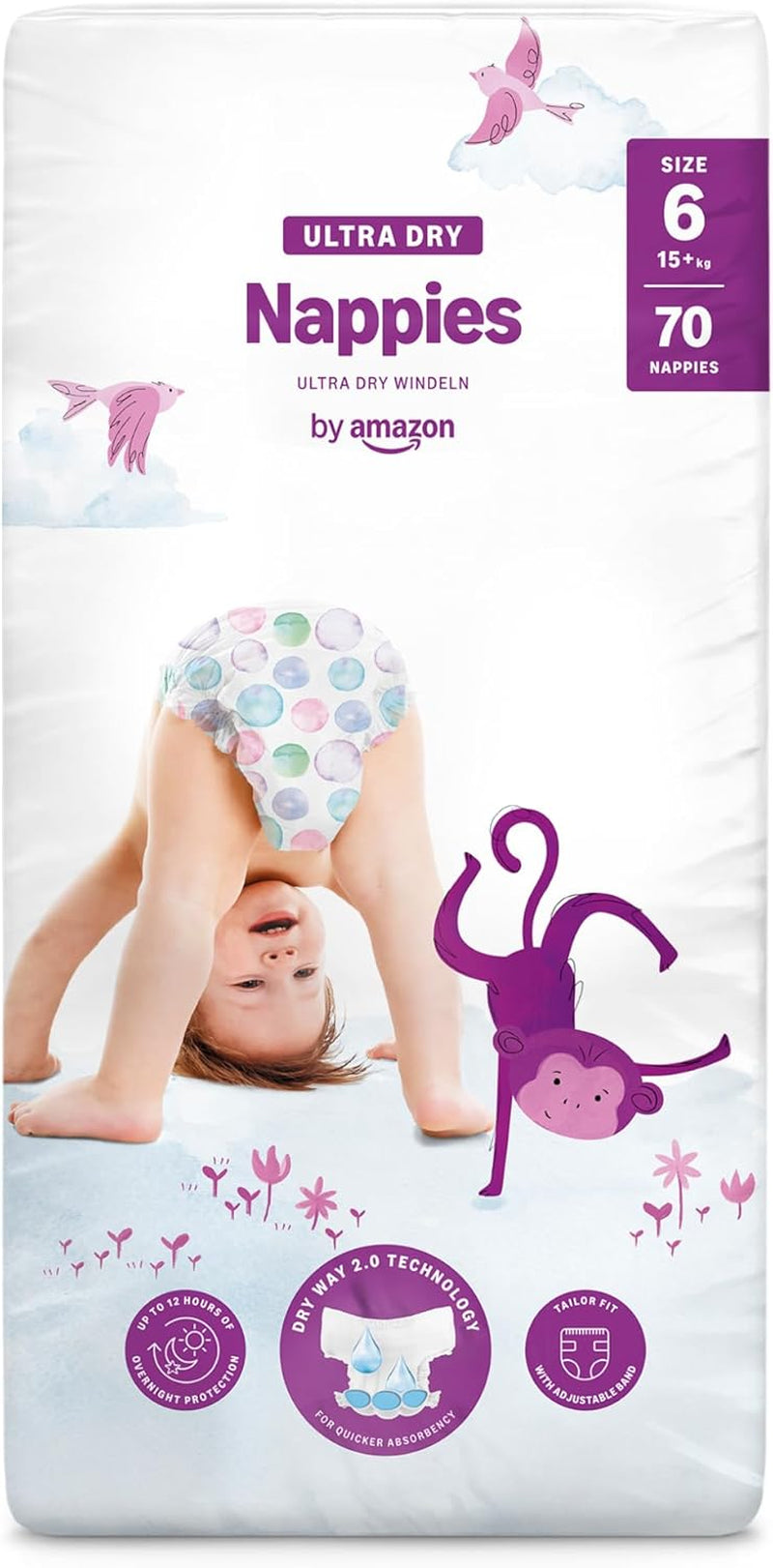 Amazon Ultra Dry Bleer, størrelse 3 (4-9 kg) - Månedlig æske, hvid, 172 antal (2 pakker af 86) (tidligere Mama Bear, identisk produkt)