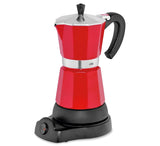 Cilio Classico espressomaskine til 6 kopper | elektrisk 480W | Ø 11,5 cm Højde: 25 cm | aluminium | rød | integreret kogeplade | med varmetilbageholdelsesfunktion og reducerende filter | til rejser eller camping
