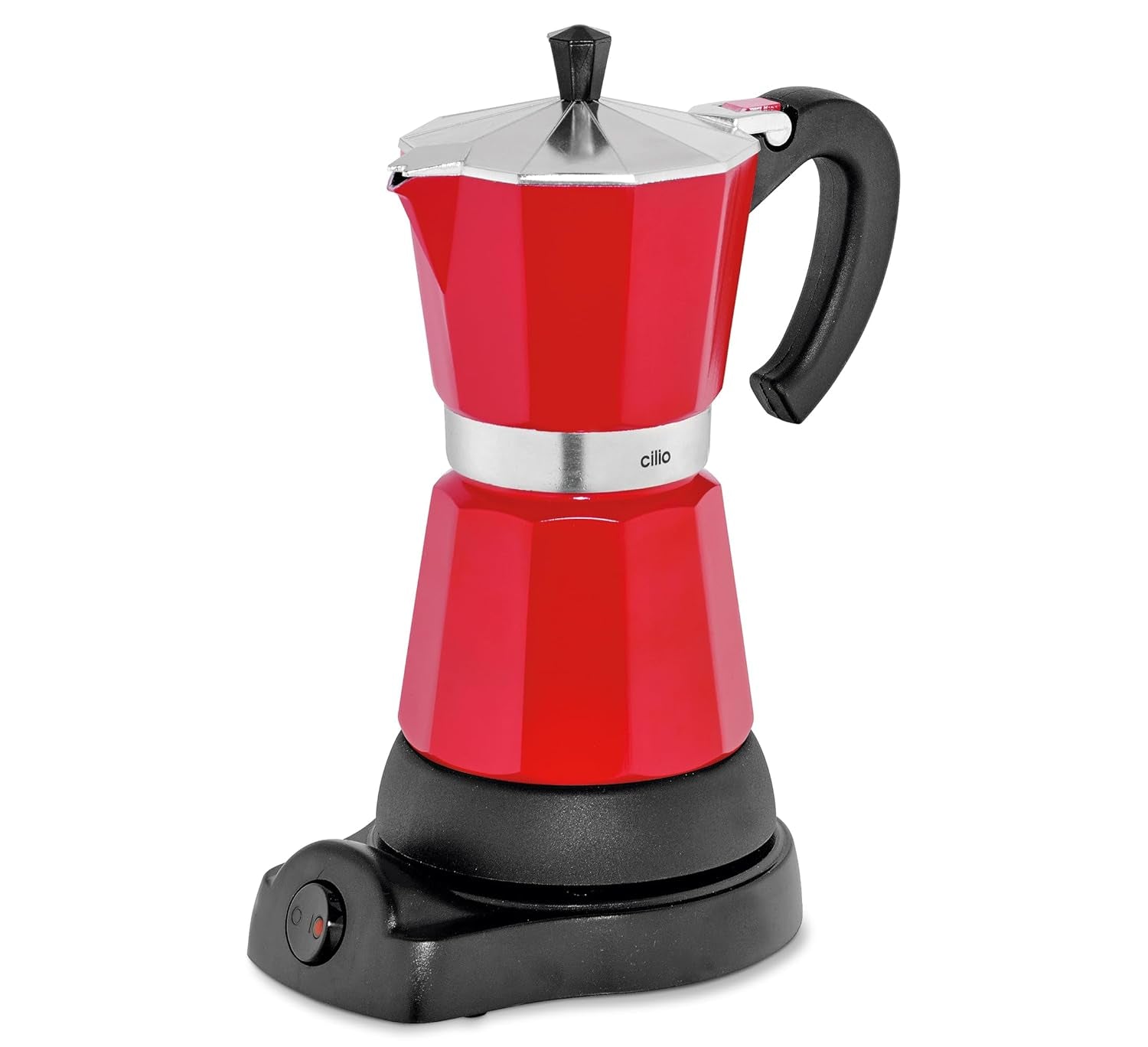 Cilio Classico espressomaskine til 6 kopper | elektrisk 480W | Ø 11,5 cm Højde: 25 cm | aluminium | rød | integreret kogeplade | med varmetilbageholdelsesfunktion og reducerende filter | til rejser eller camping