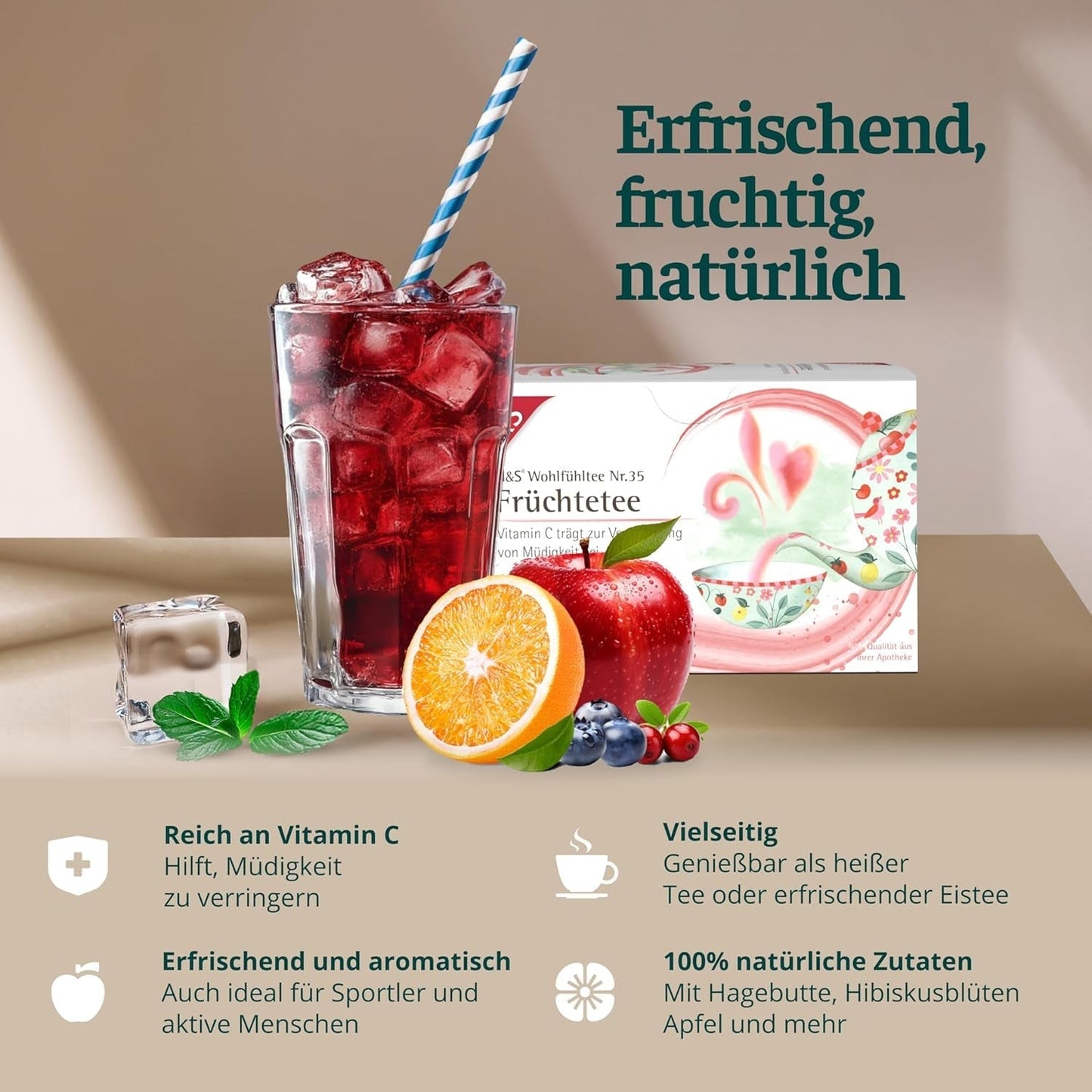 H&S C-vitamin frugtte: smagfuld og forfriskende frugtteblanding, 20 x 2,7 g
