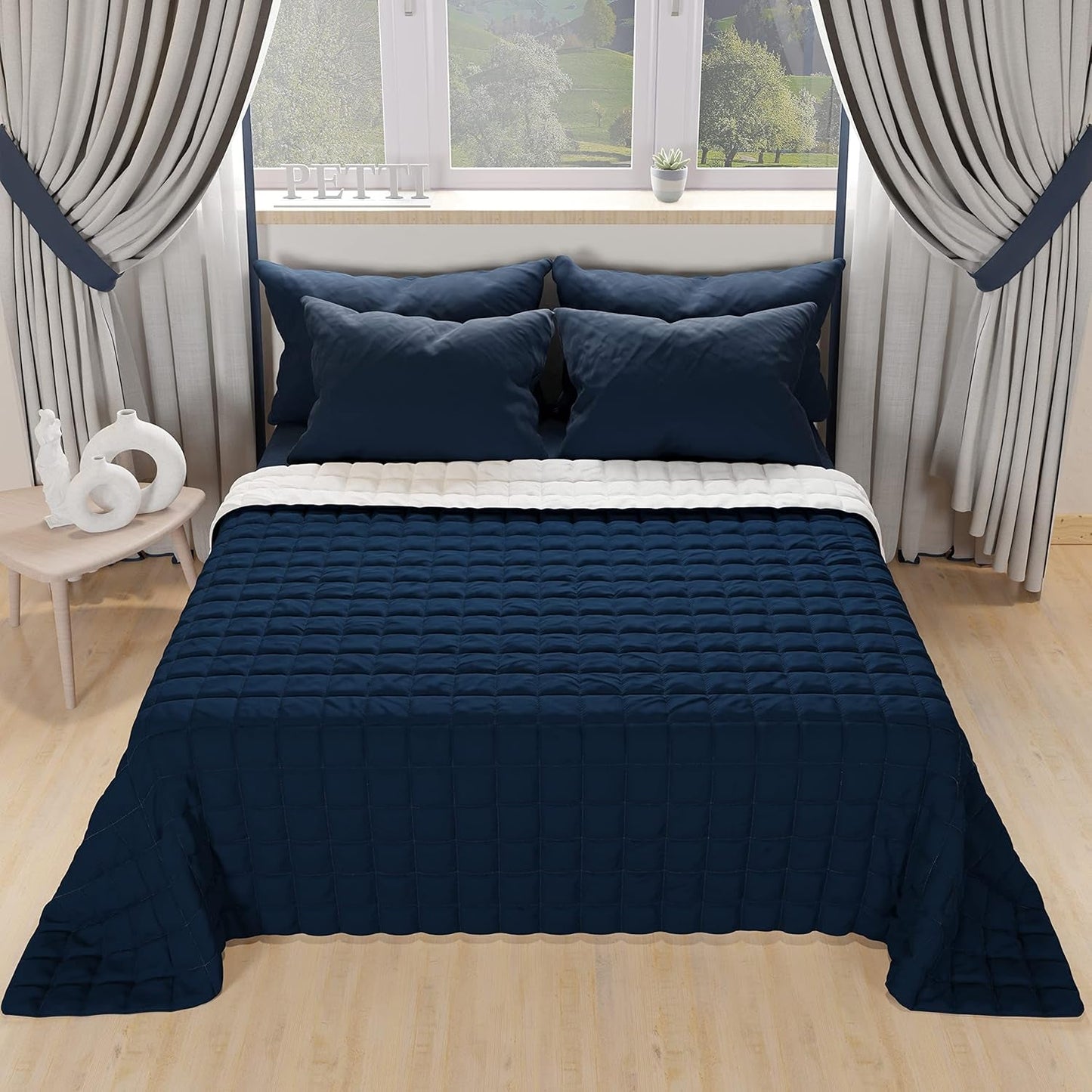 PETTI Artigiani Italiani - Enkeltsengsdyne, dobbeltsidet quilt, forårsdyne, midnatsblå, hvid, 100% Made in Italy Dyner og dyner Naty Shop