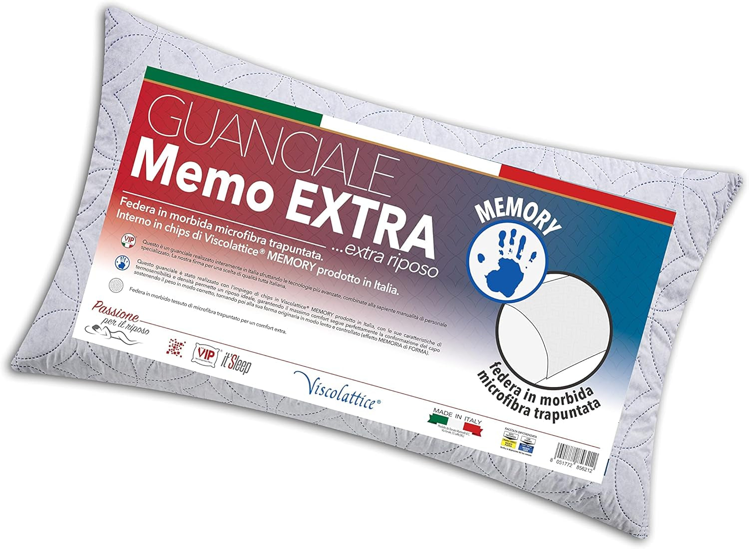 V.I.P. Meget vigtig pude V.I.P. Hvid Memory Flake Pude 45 X 75 cm Pude Polyester Quiltet Betræk Super åndbar Blød Made In Italy Naty Shop Standard Puder Standard titel