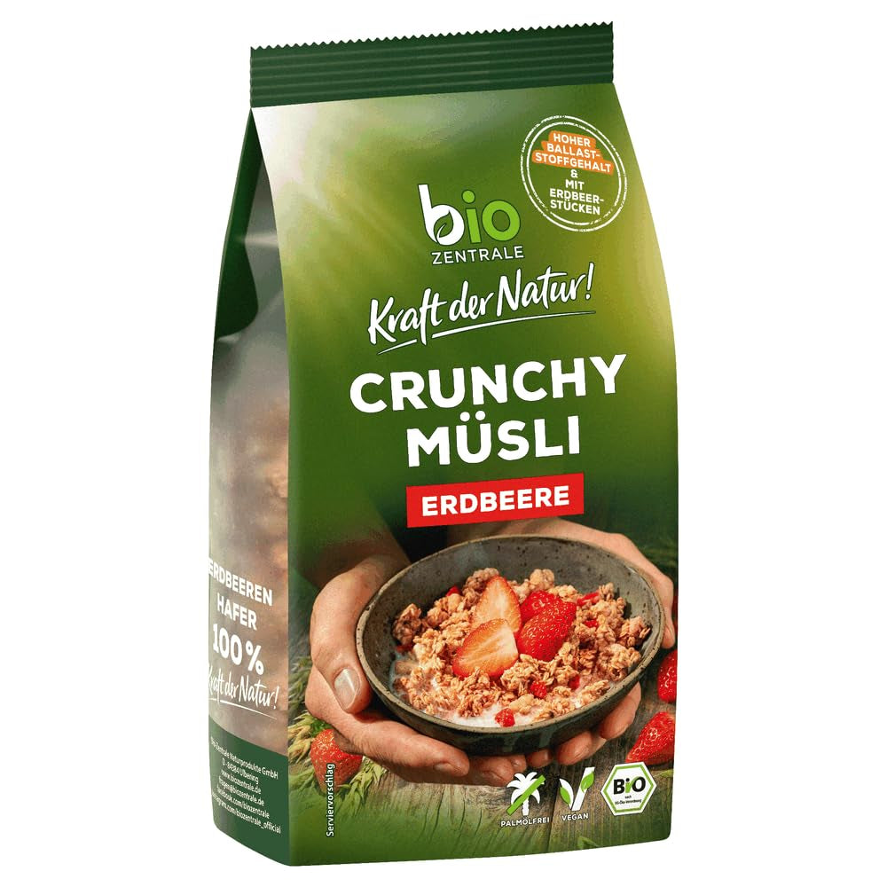 Sprød müsli med bær Biozentrale | 375 g økologisk müsli | Ideel til morgenmad og din kop takeaway müsli | Et alternativ til müslibarer
