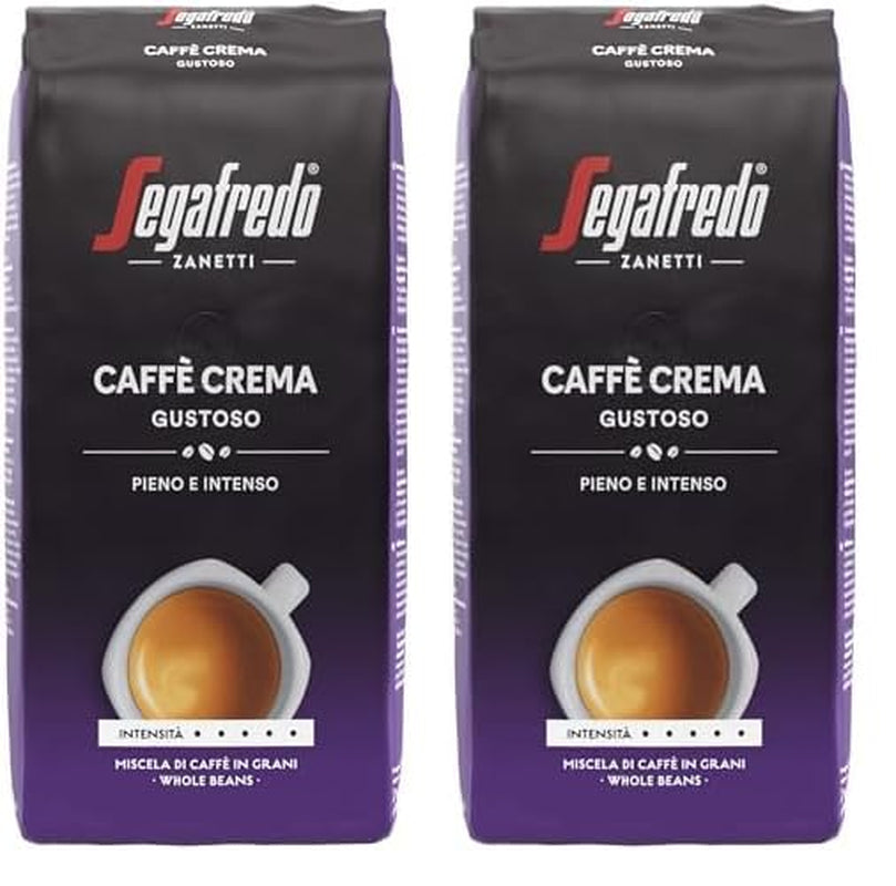 Segafredo Zanetti Caffè Crema Gustoso - Hel bønne (pakke med 1 kg) - Velegnet til Caffè Crema - Lange og mørkristede kaffebønner, fyldig og intens smag (pakke med 2)