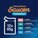 Felix Sensations Sauces Våd kattefoder, assorteret fiskeblanding, pakke med 6 (6 x 12 poser á 85g hver)
