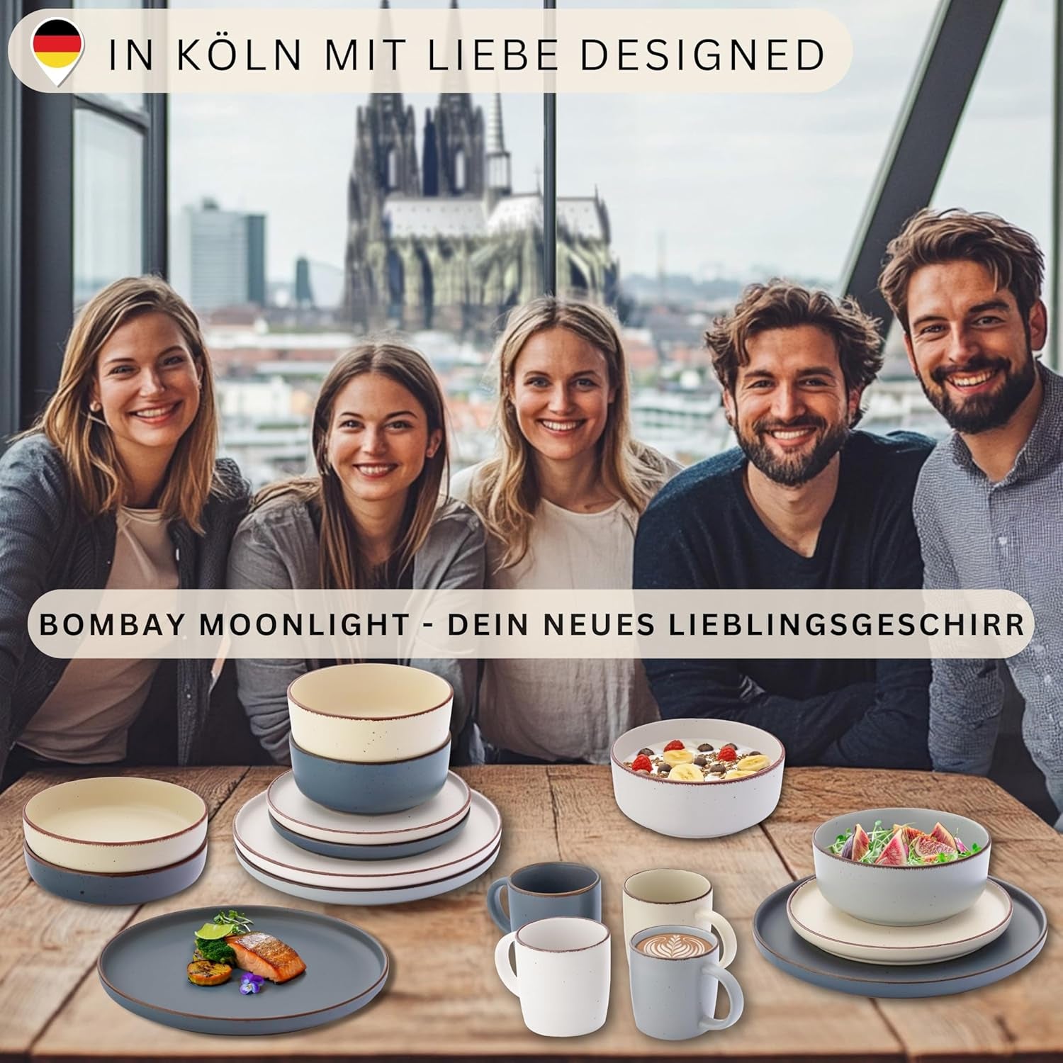 SÄNGER Bombay Moonlight | 12 dele keramisk spisestel til 4, 4 middagstallerkener, 4 desserttallerkener, 4 skåle, assorterede farver | VÆRDIINDSAMLING