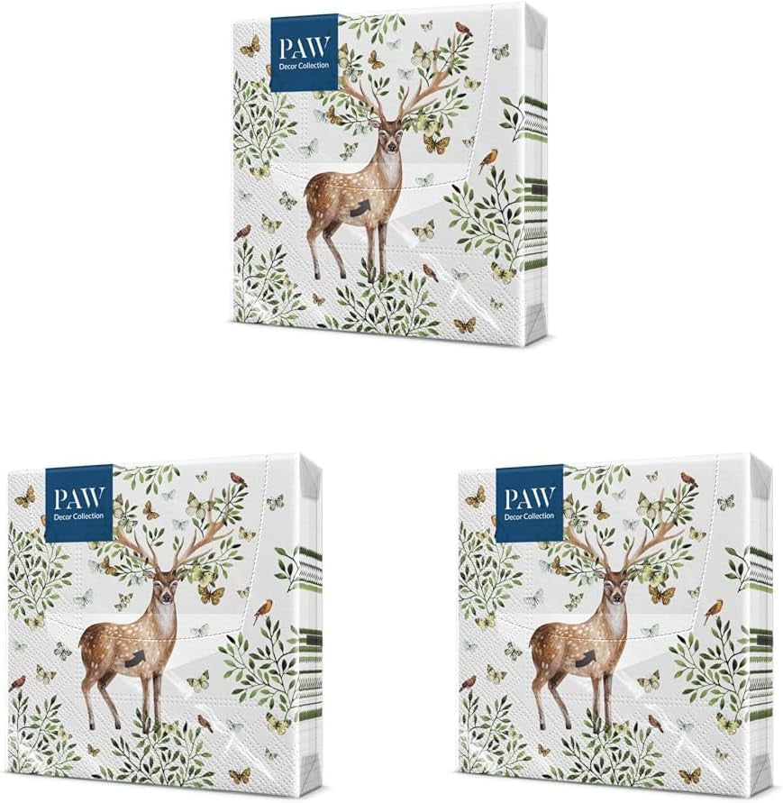 PAW - 3-lags servietter (33 X 33 Cm) I 20 stykker I Perfekt til børns fødselsdage, fester, nadver og helligdage I Farverigt festmotiv papirservietter I Dyr, glæde, fest - gevirer