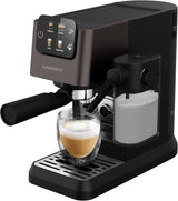 Portafilter espressomaskine GRUNDIG KSM 5330 med integreret mælkebeholder, effekt 1628 W, pumpetryk 15 bar, dobbelt mundstykke, farvetouchdisplay, BrewSense, CreamyPro, Mørk rustfrit stål/Sort