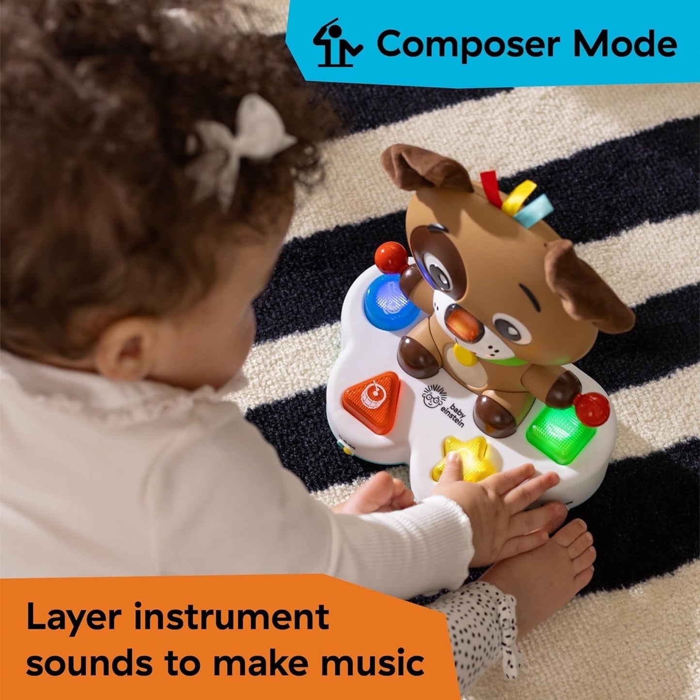 Baby Einstein, Drum & Learn Dean Musical Learning Toy - Multisensorisk babylegetøj, 2 legetilstande, farver, former og instrumenter, 50+ lyde, fra 6 måneder Babylegetøj Naty Shop