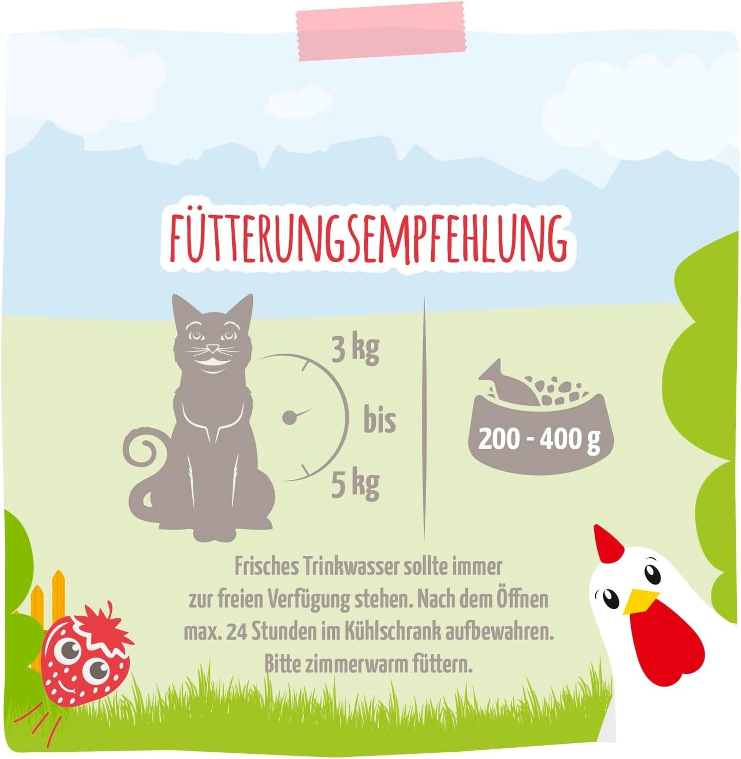 MjAMjAM - Premium våd kattefoder - delikat kylling med frugtagtige jordbær 400 g, pakke med 6 (6 x 400 g), naturlig med ekstra kød