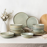 GBhome 6-personers keramisk porcelænssæt 24-dele reaktiv glasur Håndlavet mikroovn og opvaskemaskine Tåler skål og tallerkensæt Desret Sage GDW007GY-24P-EU