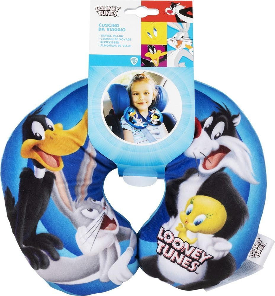 Warner Bros Looney Tunes Babypiger Nakkepude Blød rejse Bil Bugs Bunny Daffy Duck Silvestro Titti Comfort Cartoon Blue Naty Shop rejsepuder