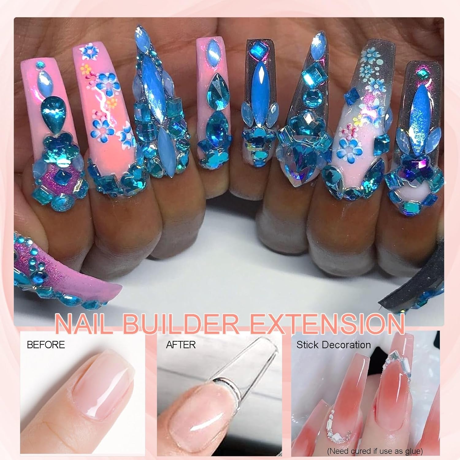 NAILGIL Solid Gel Neglelak, Solid Gel Neglelim, 3D Nail Art Skulptur med værktøjssæt, DIY Home Salon, Transparent 15G