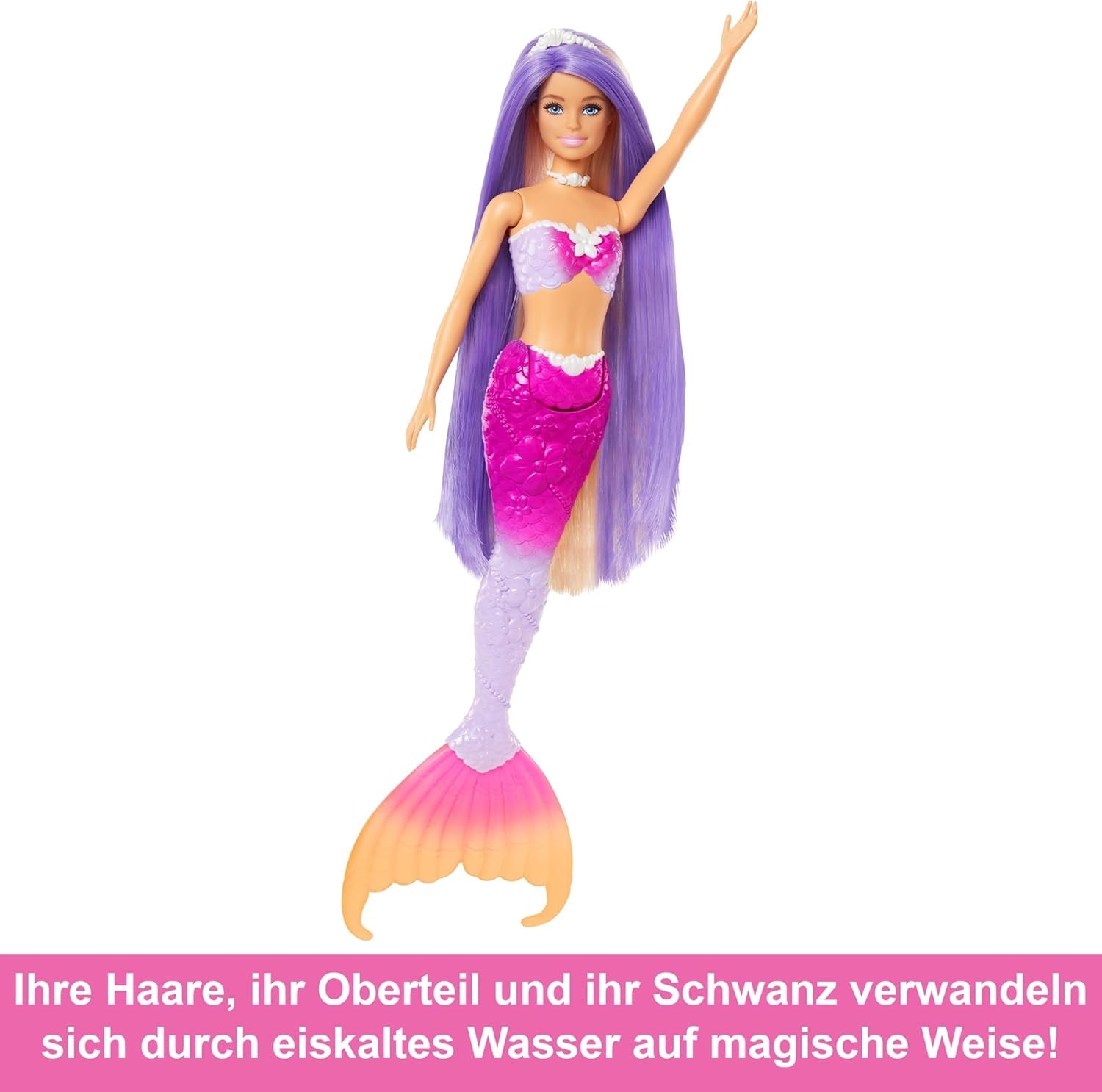 BARBIE Havfruedukke - Inspireret af tv-serien "Barbie: Hidden Magic" med farveskiftende effekt og tilbehør, 19 cm langt pink hår til styling, til børn fra 3 år og derover, HRP97