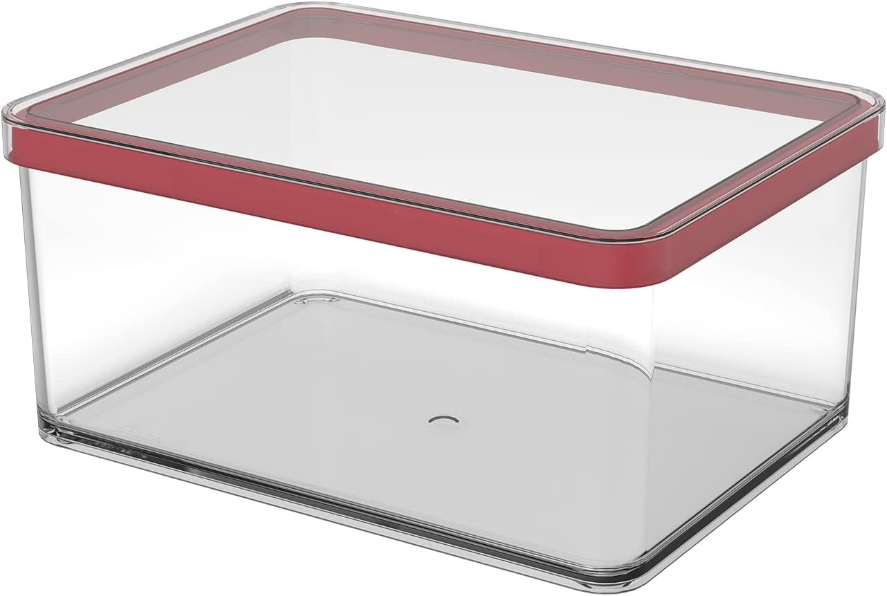 Rotho Loftsæt med 5 opbevaringskrukker med låg, forskellige størrelser, BPA fri madplast (PP), klar/rød, (21,4 x 21,4 x 23,5 cm) Naty Shop madopbevaringsbokse 2,25 l bred