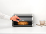 Brabantia rullebrødkasse - Kompakt bordpladeopbevaringsboks til brød, bagels og rundstykker med fladt låg, slidstærkt stål - mellemstørrelse - matsort Opbevaringsbokse til madvarer Naty Shop