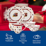 Villeroy & Boch - Toy's Delight morgenmadssæt til 2, lokomotivdesign, 6 stykker, farverigt, jul, porcelænssæt med tallerkener, kopper og skåle til morgenmad, julestel, premium porcelæn