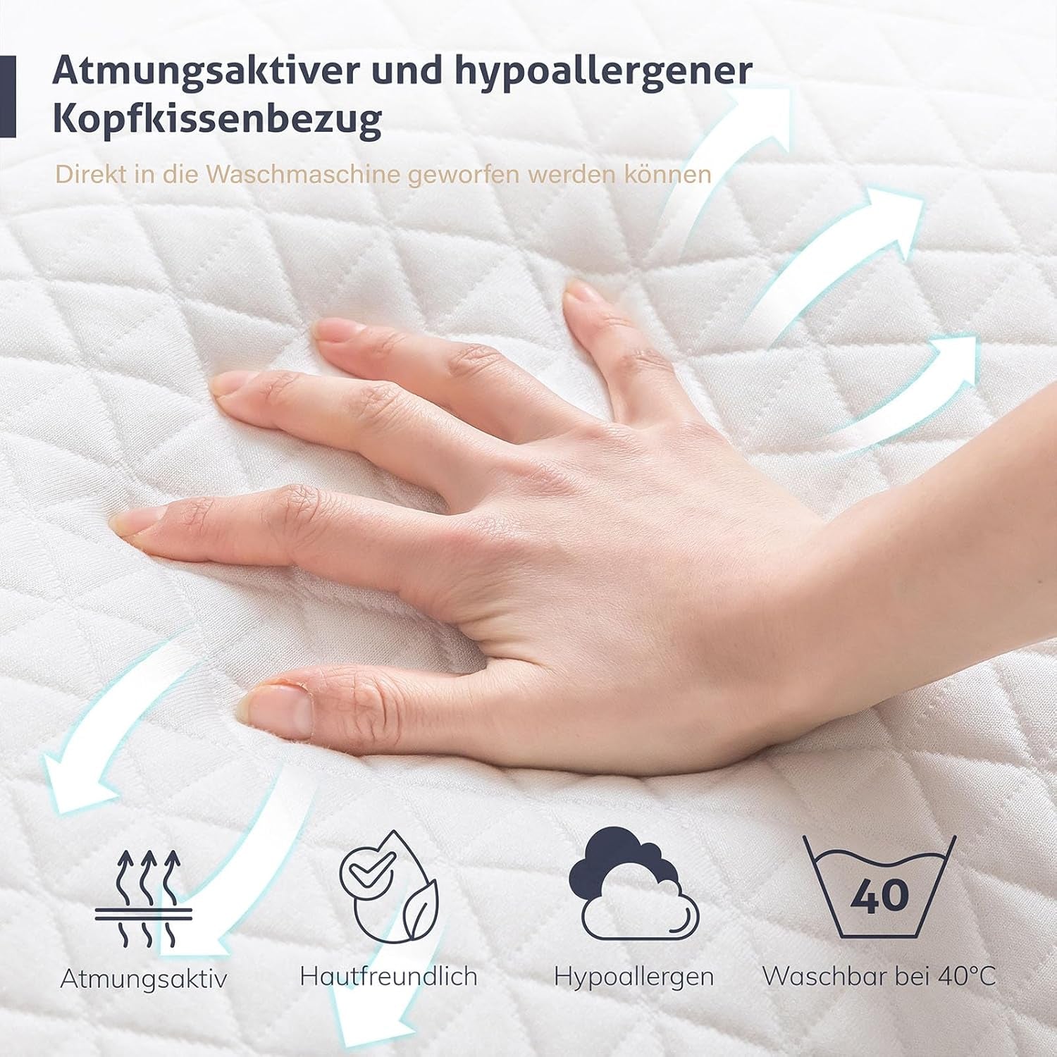 EGO HOME memory foam pude 40x80 cm med strimlet memoryskum - Åndbar, ergonomisk nakkestøttepude til side-, ryg- eller mavesovende - Oeko-Tex certificeret - Vaskbart betræk