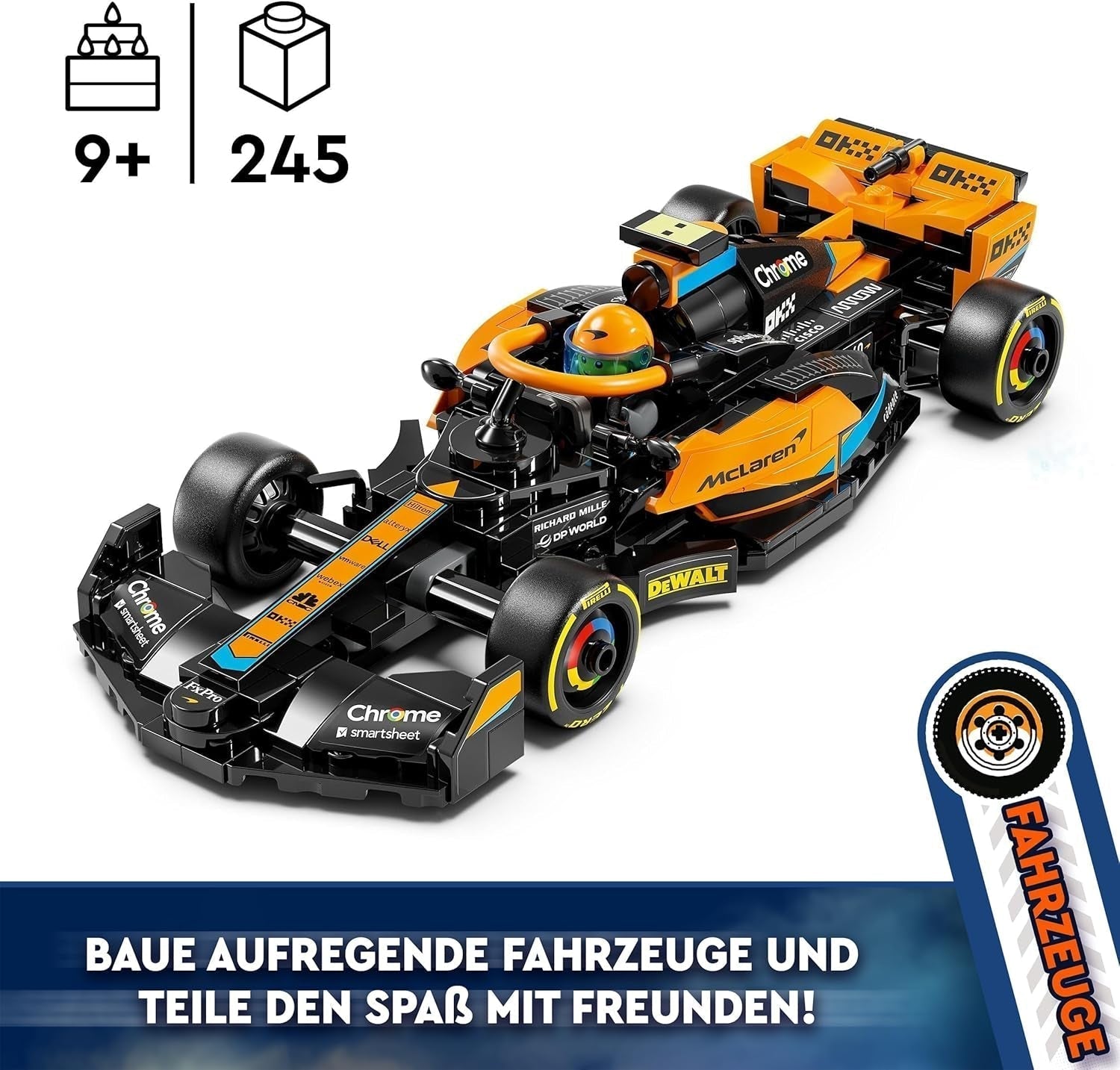 LEGO Speed Champions Mclaren Formel 1 Racerbil 2023, Legetøj til 9+-årige drenge og piger, der kan lide at lege selvstændigt, Bygbar køretøjsmodel, Indretning til børneværelse 76919 Byggesæt Besuche den LEGO-Store