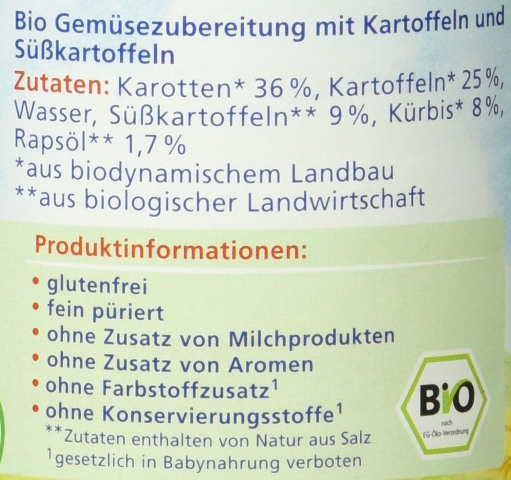Økologiske grøntsager med søde kartofler, efter 4 måneder, 190g