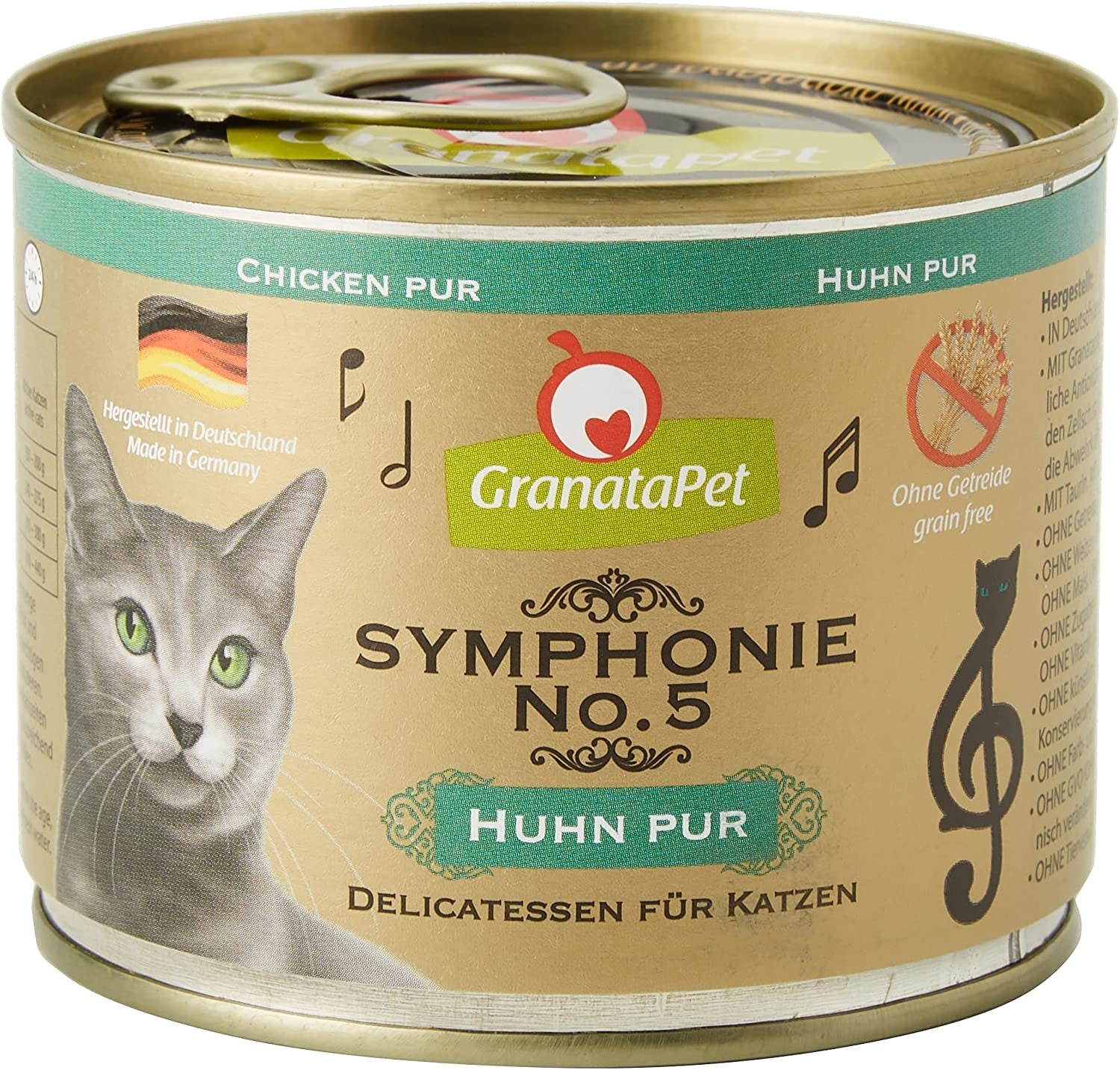 GranataPet Symphony No. 5 Pure Chicken, korn- og sukkerfrit kattefoder, fileter i naturlig gelé, delikat vådt kattefoder, 6 x 200g