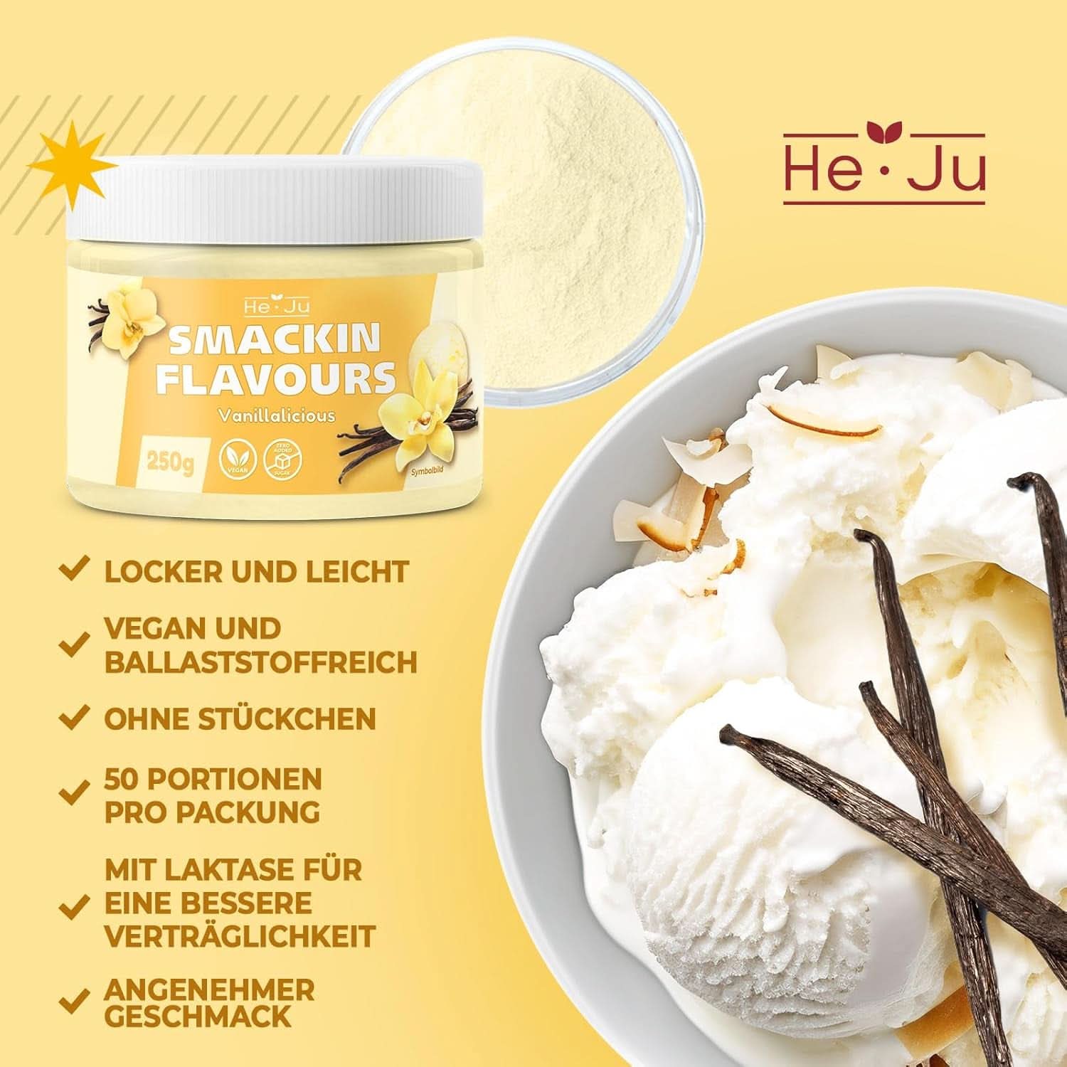 He-Ju, Pulver med vaniljesmag, 250 gram Aromas Naty Shop