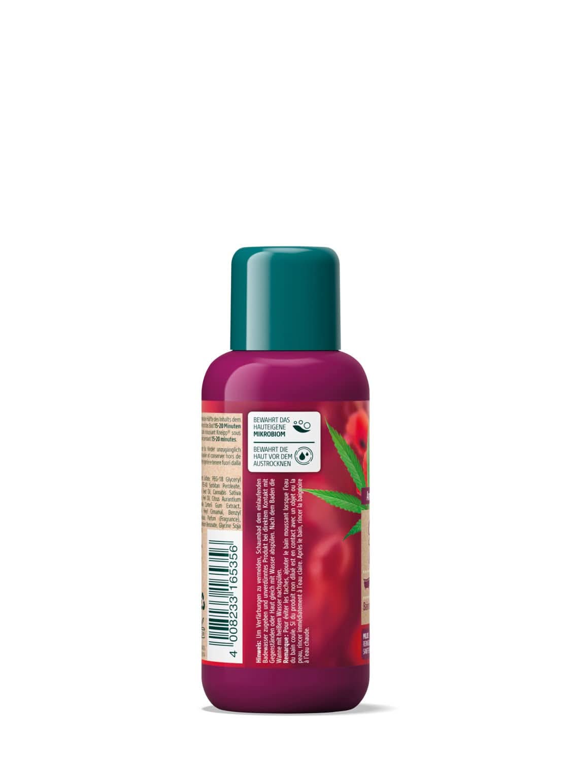 Kneipp Aroma, badeadditiv med naturlige olier af rød valmue og hamp, for en blød og glat hudfølelse, 100 ml Brusebad og bad Naty Shop