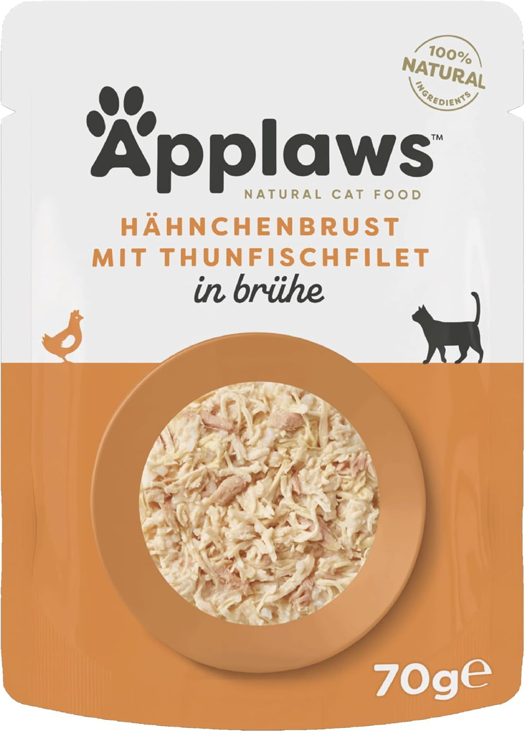 Applaws 100% naturlig Nassfutter for Katzen, Hühnerbrust med Tunfischfilet i Brühe - Pakning med 12 x 70g Beuteln