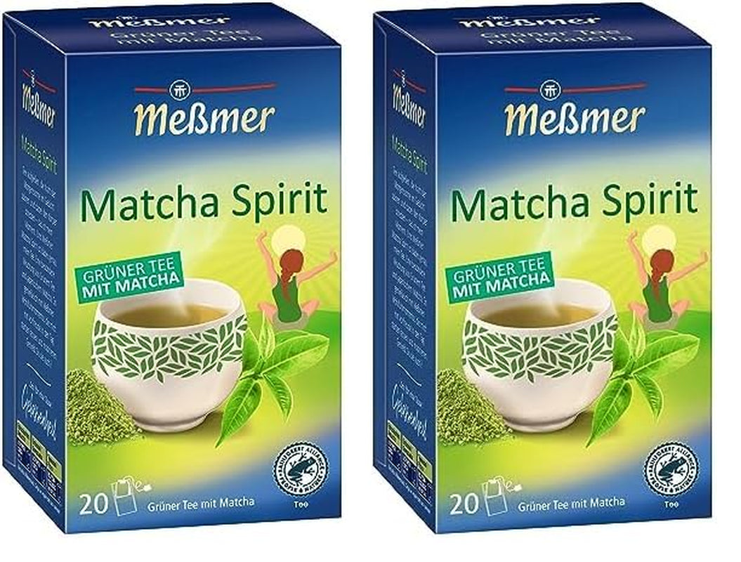 Meßmer MATCHA SPIRIT | Grøn te med Matcha | 20 teposer | Vegansk | Glutenfri | Laktosefri (pakke med 2)