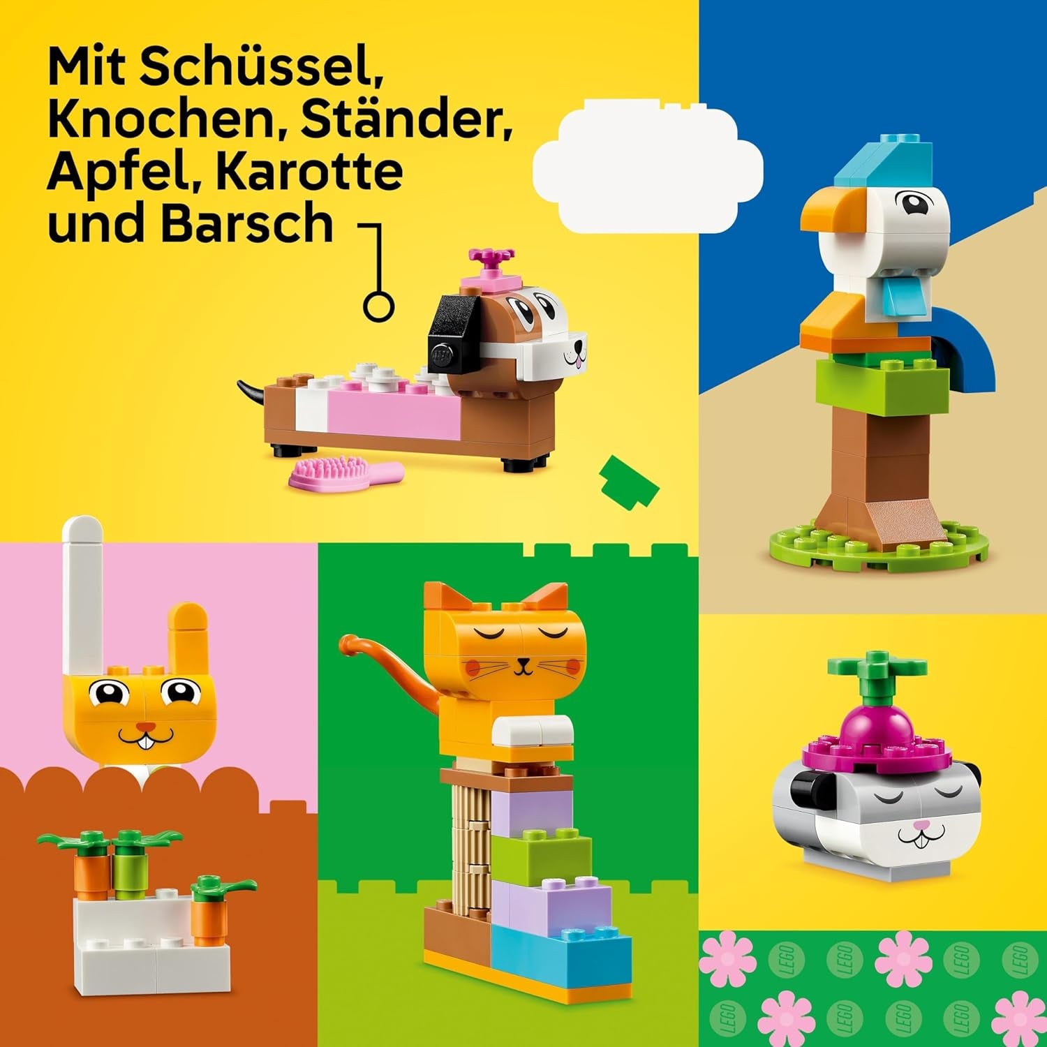 LEGO Classic Creative Animals, æske med farverige klodser, bygge klodsdyrsfigurer som hund, kat, kanin, hamster og fugl, byggelegetøj til drenge og piger fra 5 år 11034 Byggesæt Besuche den LEGO-Store