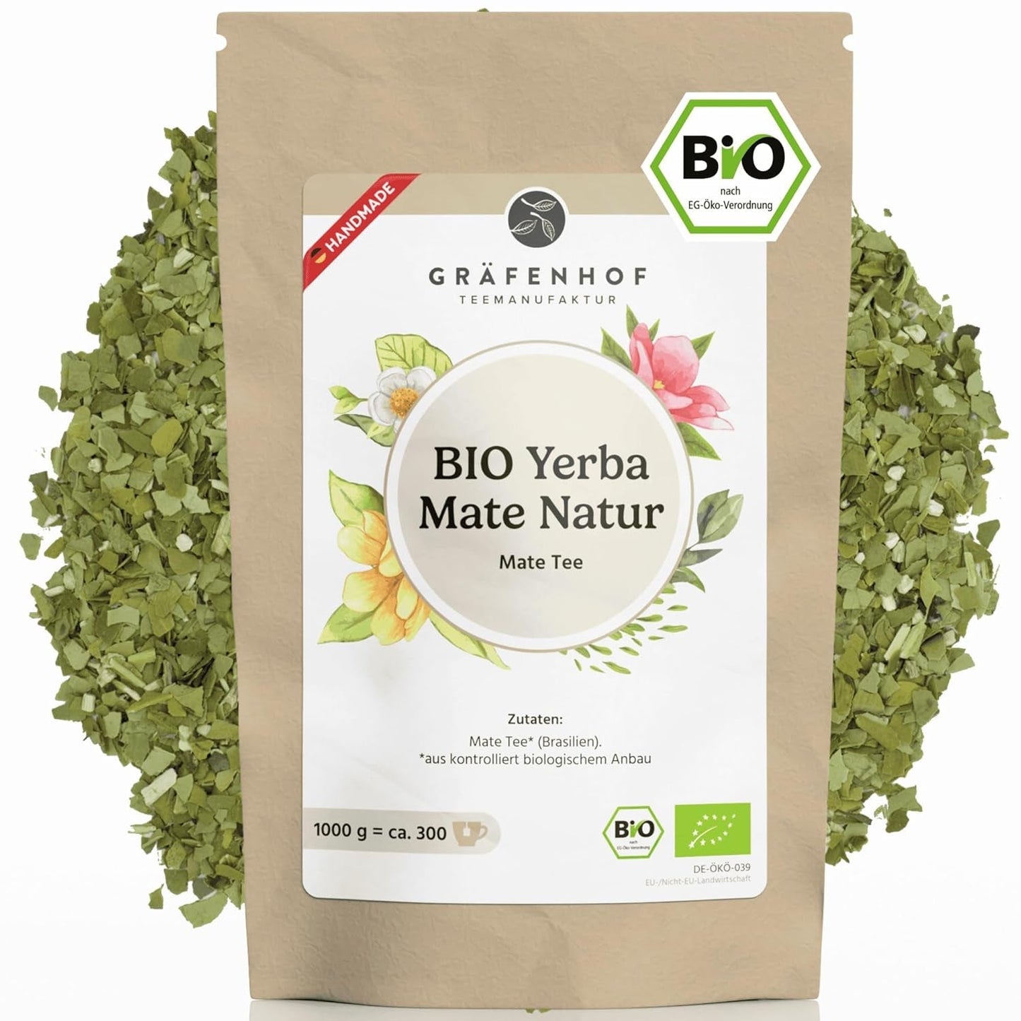 Økologisk Yerba Mate Tea Den originale 1 kg Loose Mate Tea Høj Koffein Uristet Lufttørret Lab Testet Mate Blade pakket i Tyskland Premium kvalitet Gräfenhof