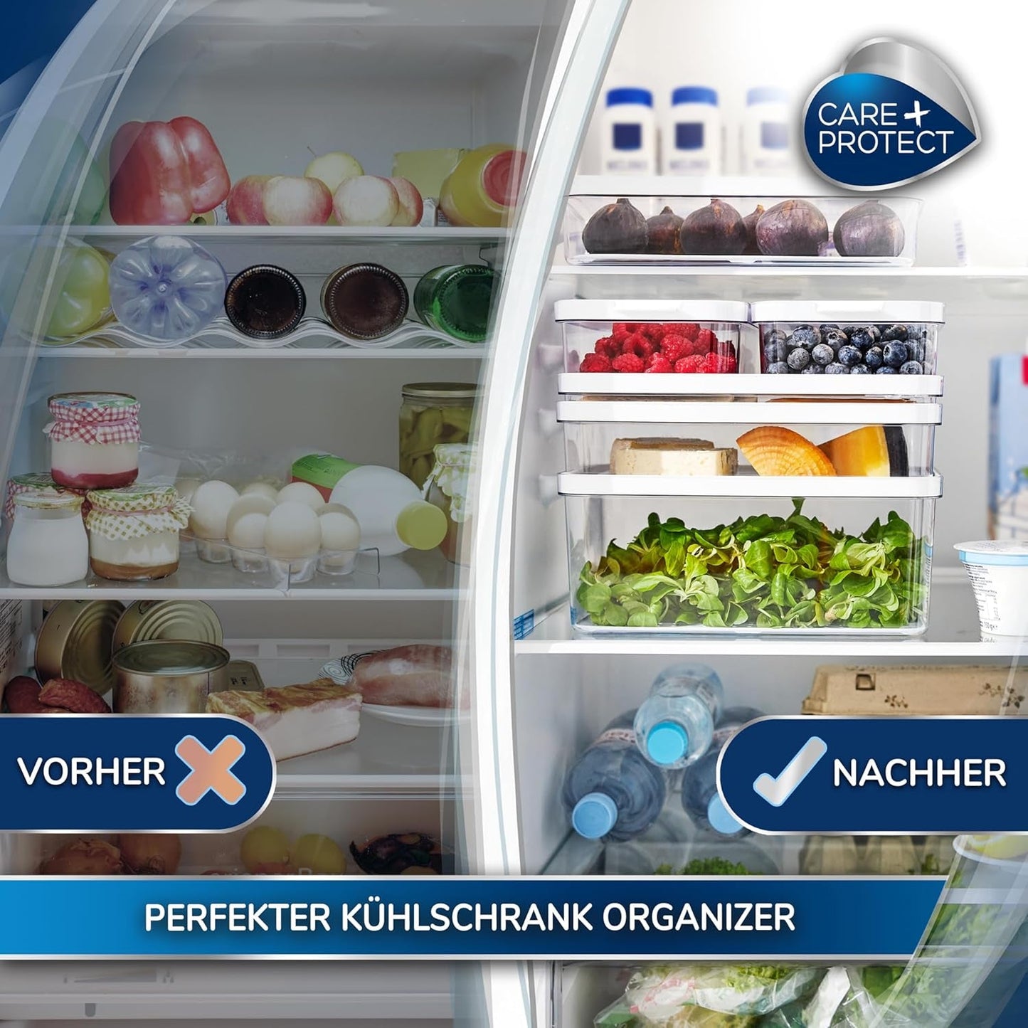 CARE + PROTECT Smart madbeholder, perfekt stabelbar, køleskabsorganisator, beskytter mad mod fugt, holder maden frisk længere, 2,15 l Madopbevaringsbokse Naty Shop