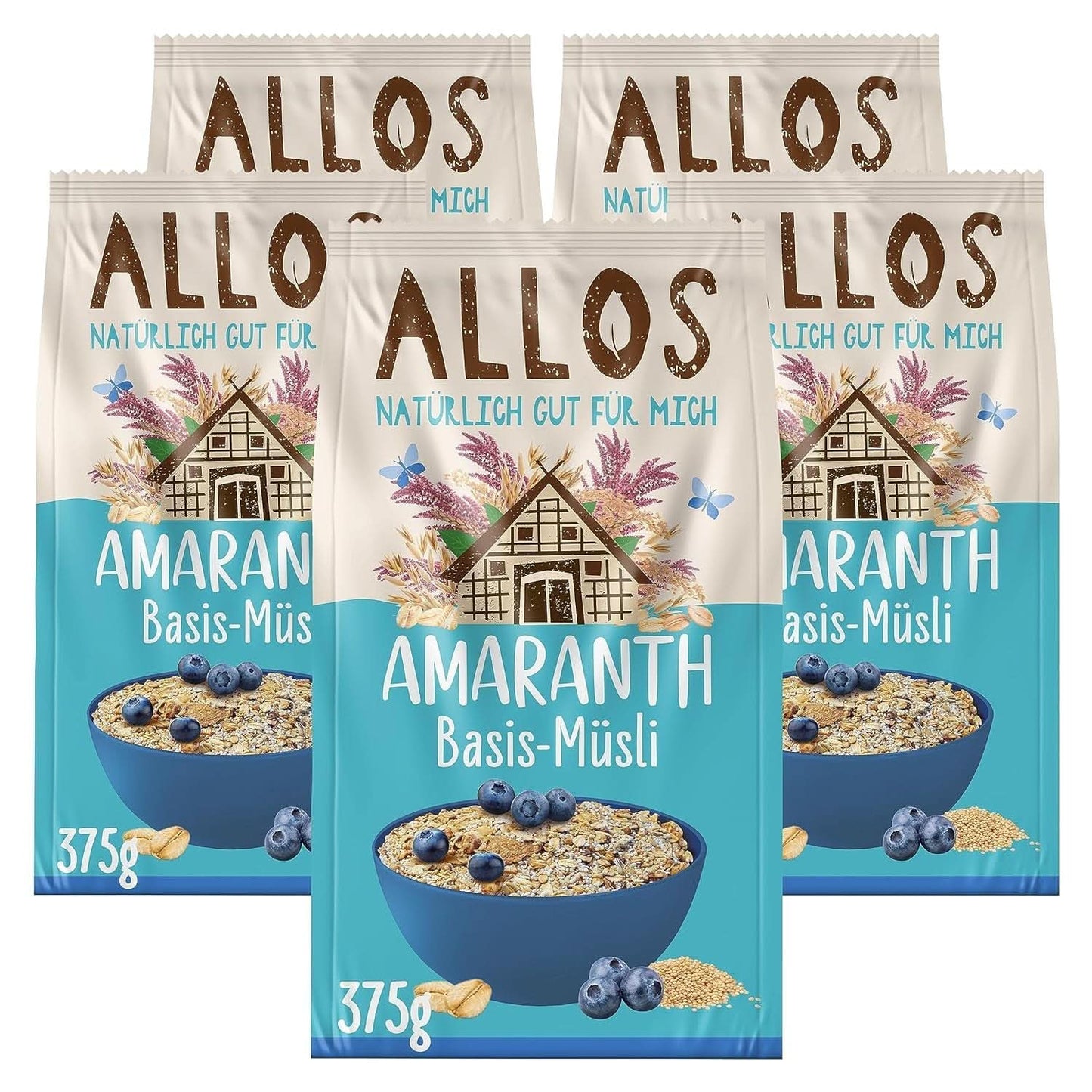 Allos, usødet bærmüsli, pakke 5 x 500 gram Cereals Naty Shop müsli baseret på amaranth